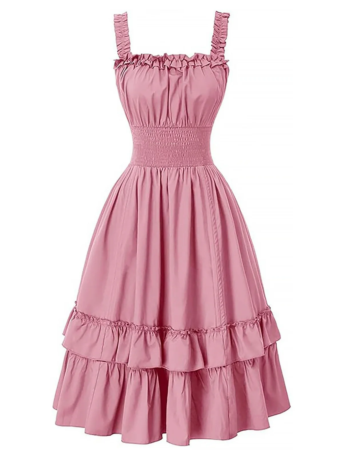 1930s Solid Square Neck Drawstring Layered Dress - Image 12