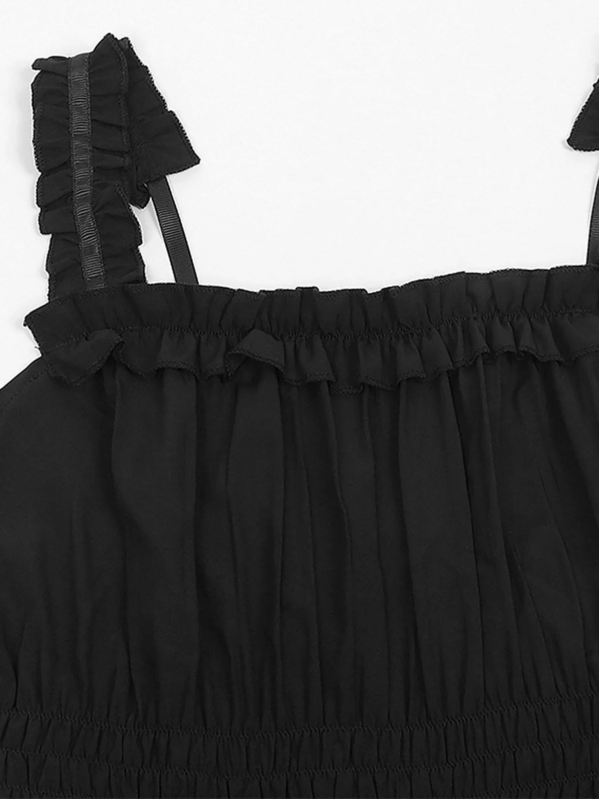 1930s Solid Square Neck Drawstring Layered Dress - Image 13