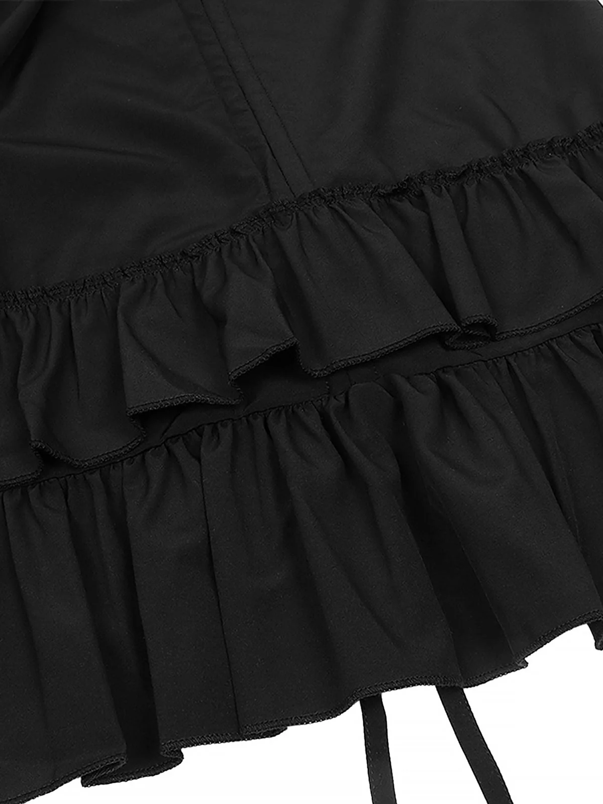 1930s Solid Square Neck Drawstring Layered Dress - Image 14