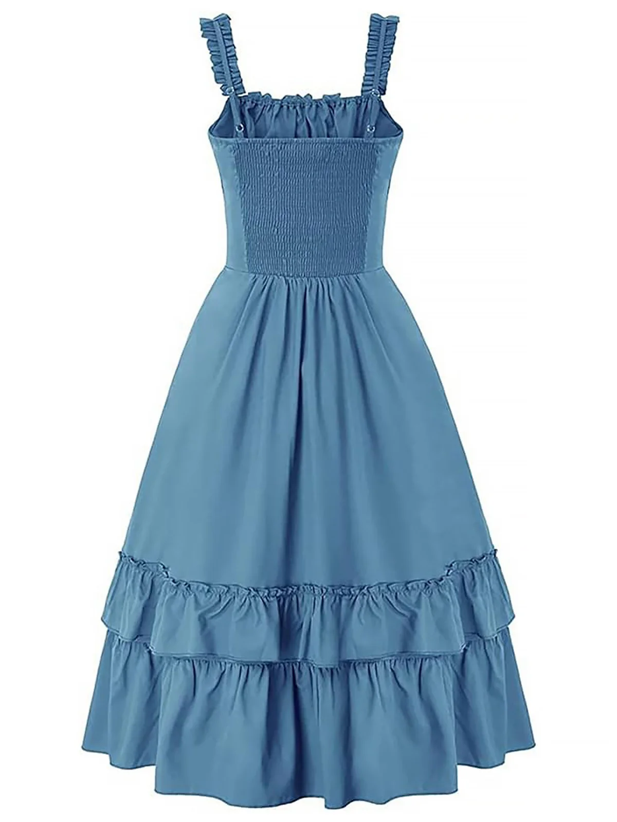 1930s Solid Square Neck Drawstring Layered Dress - Image 2
