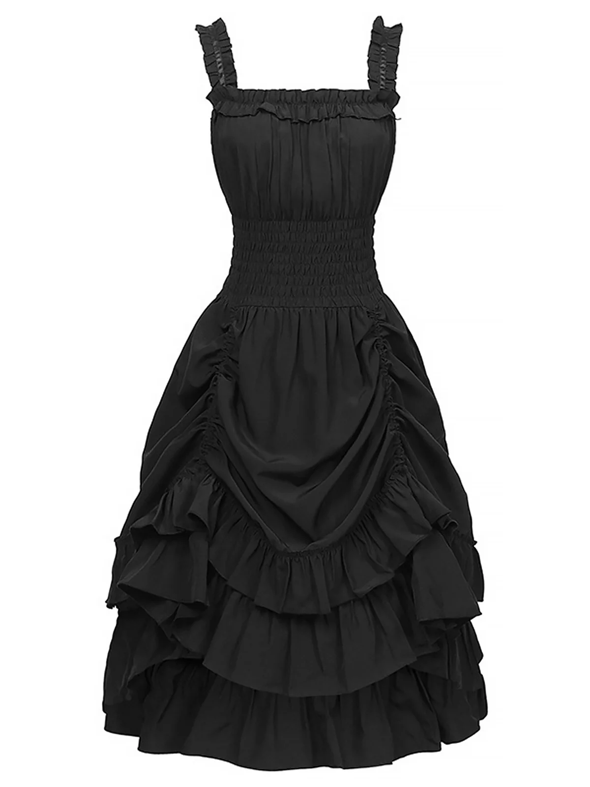 1930s Solid Square Neck Drawstring Layered Dress - Image 4