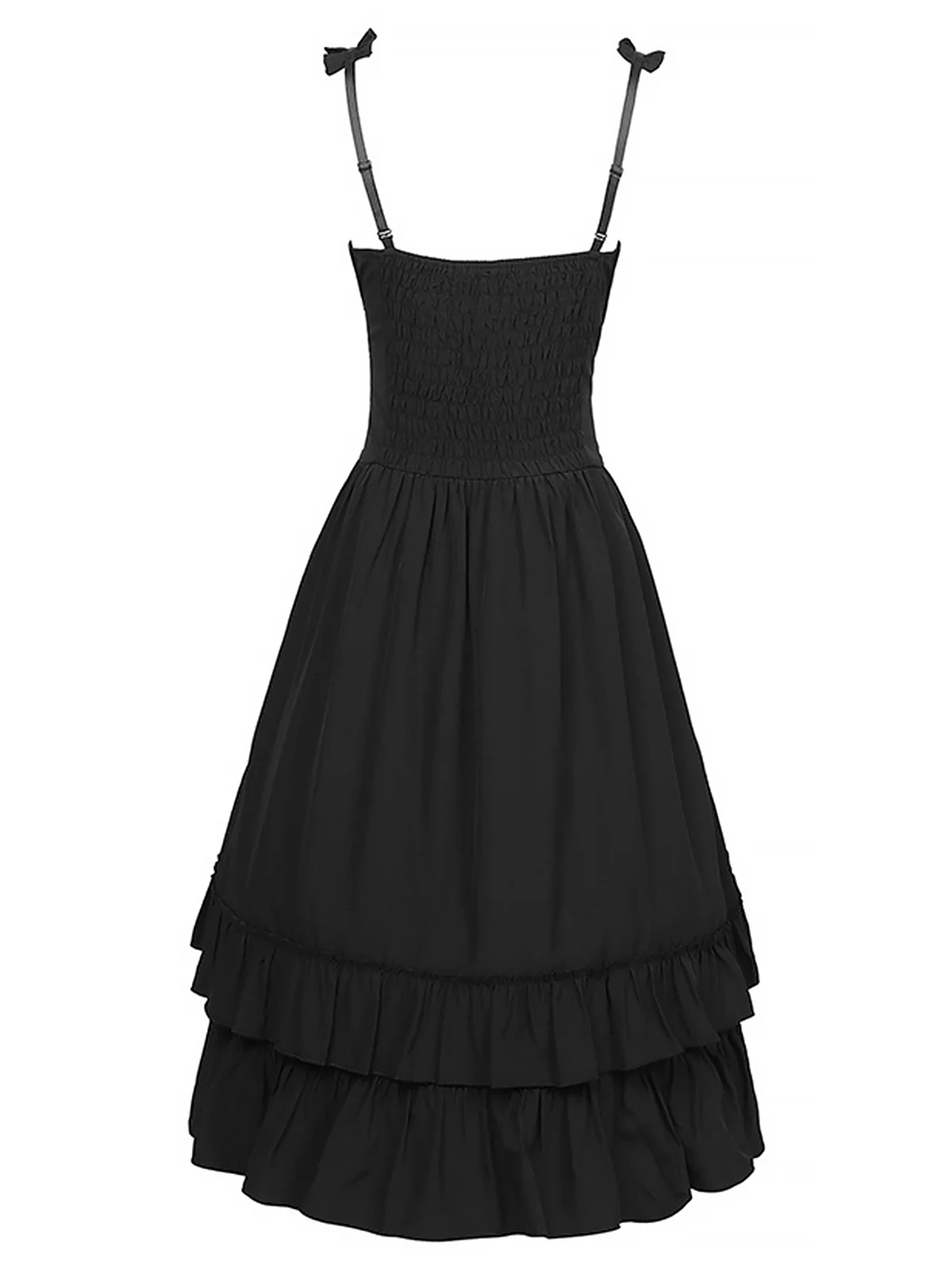 1930s Solid Square Neck Drawstring Layered Dress - Image 6