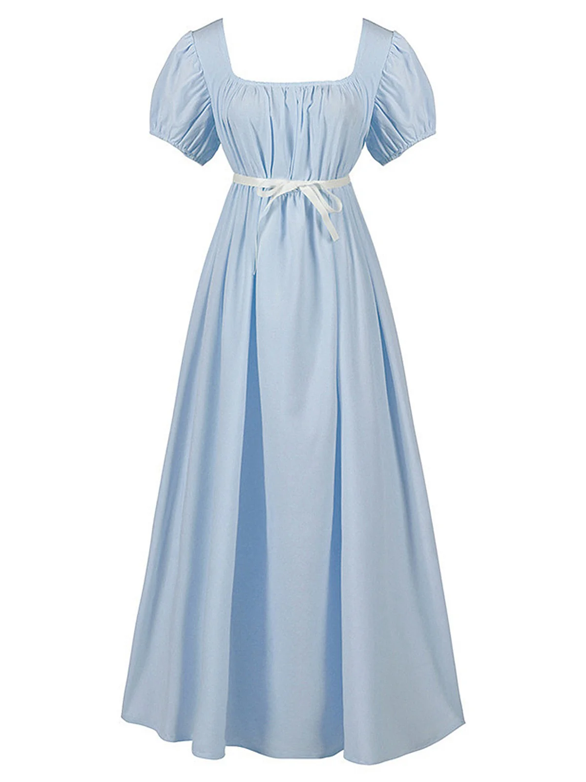1930s Solid Square Neck Puff Sleeves Dress - Image 12