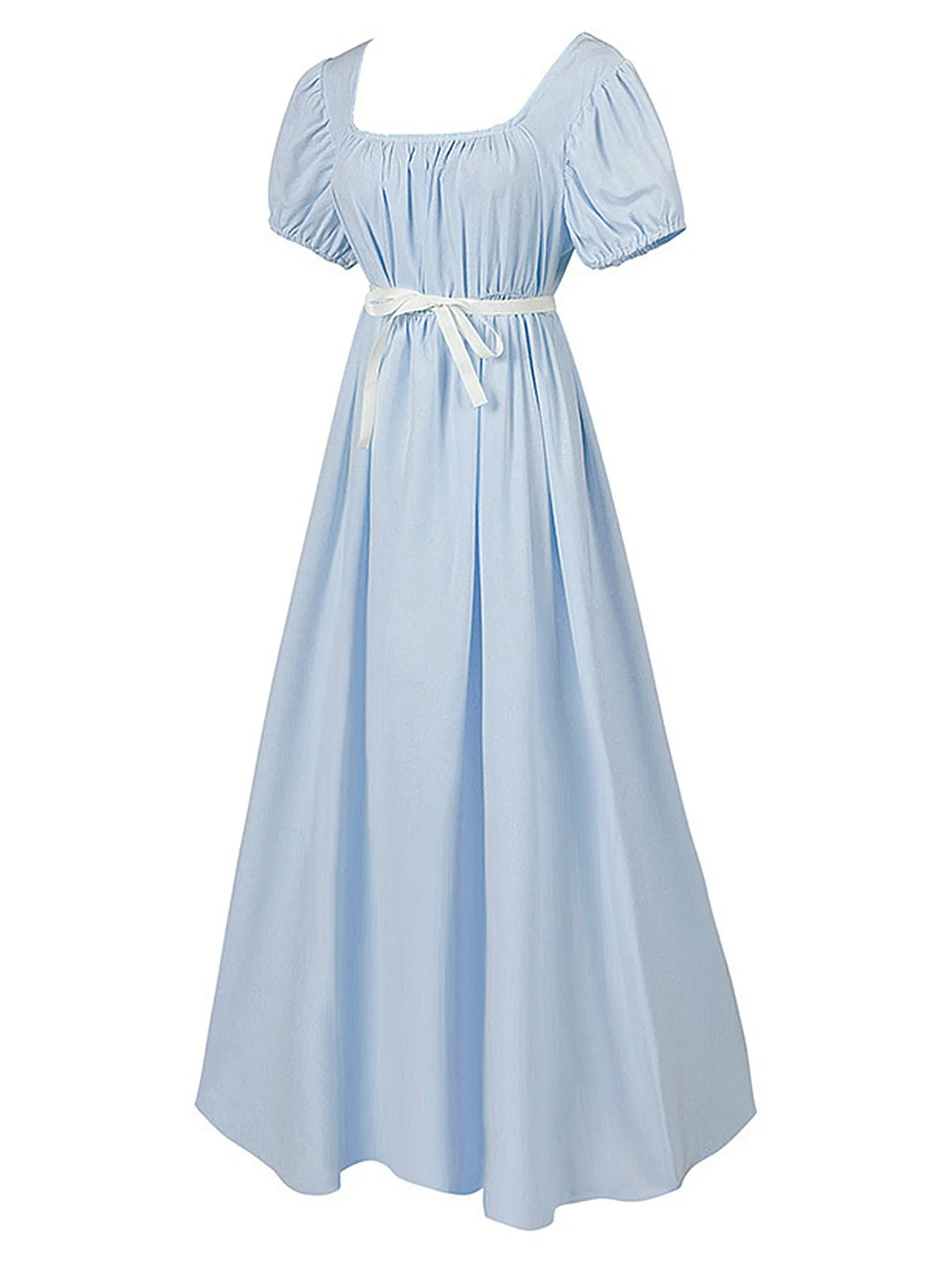 1930s Solid Square Neck Puff Sleeves Dress - Image 13