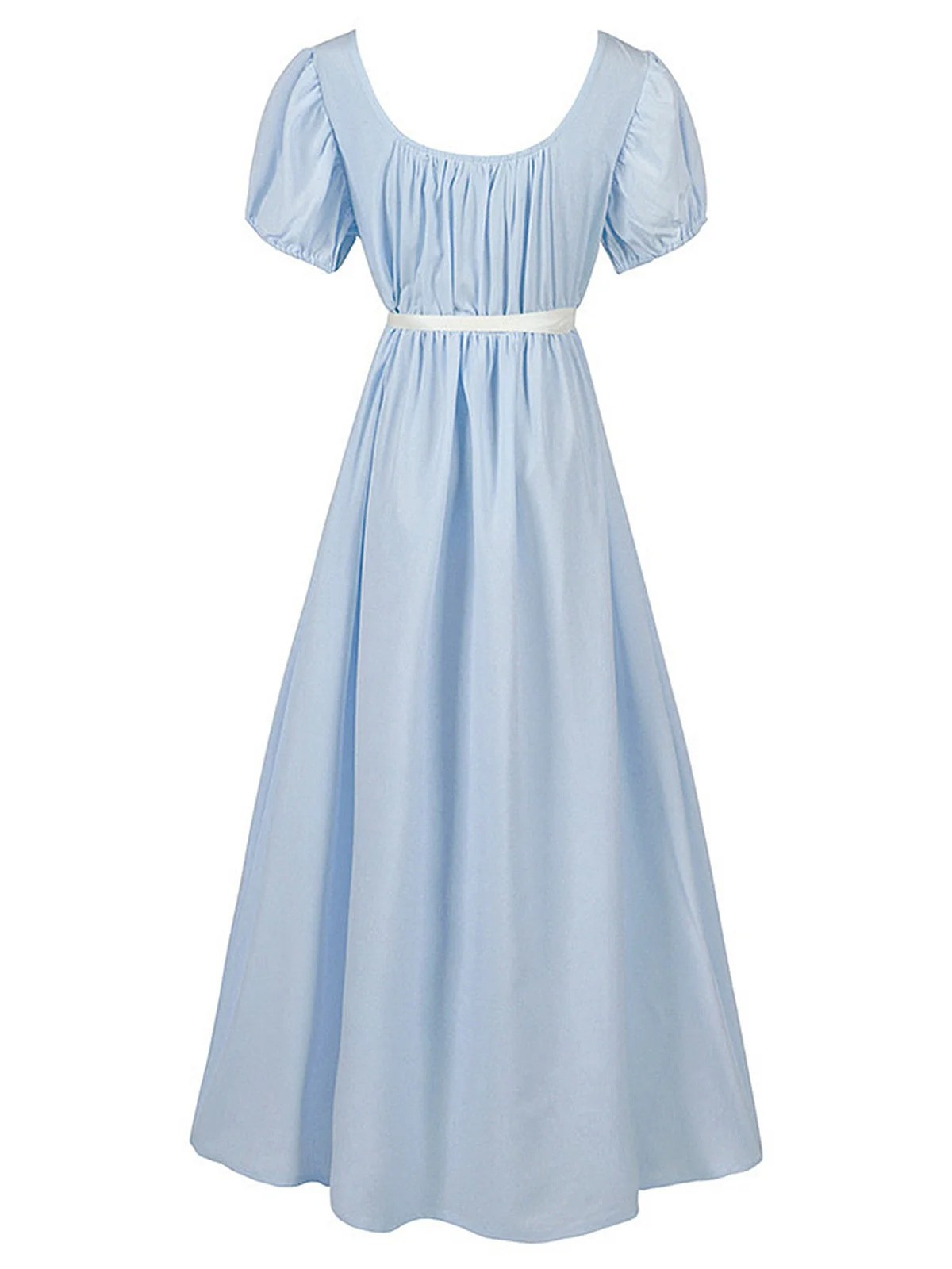 1930s Solid Square Neck Puff Sleeves Dress - Image 14