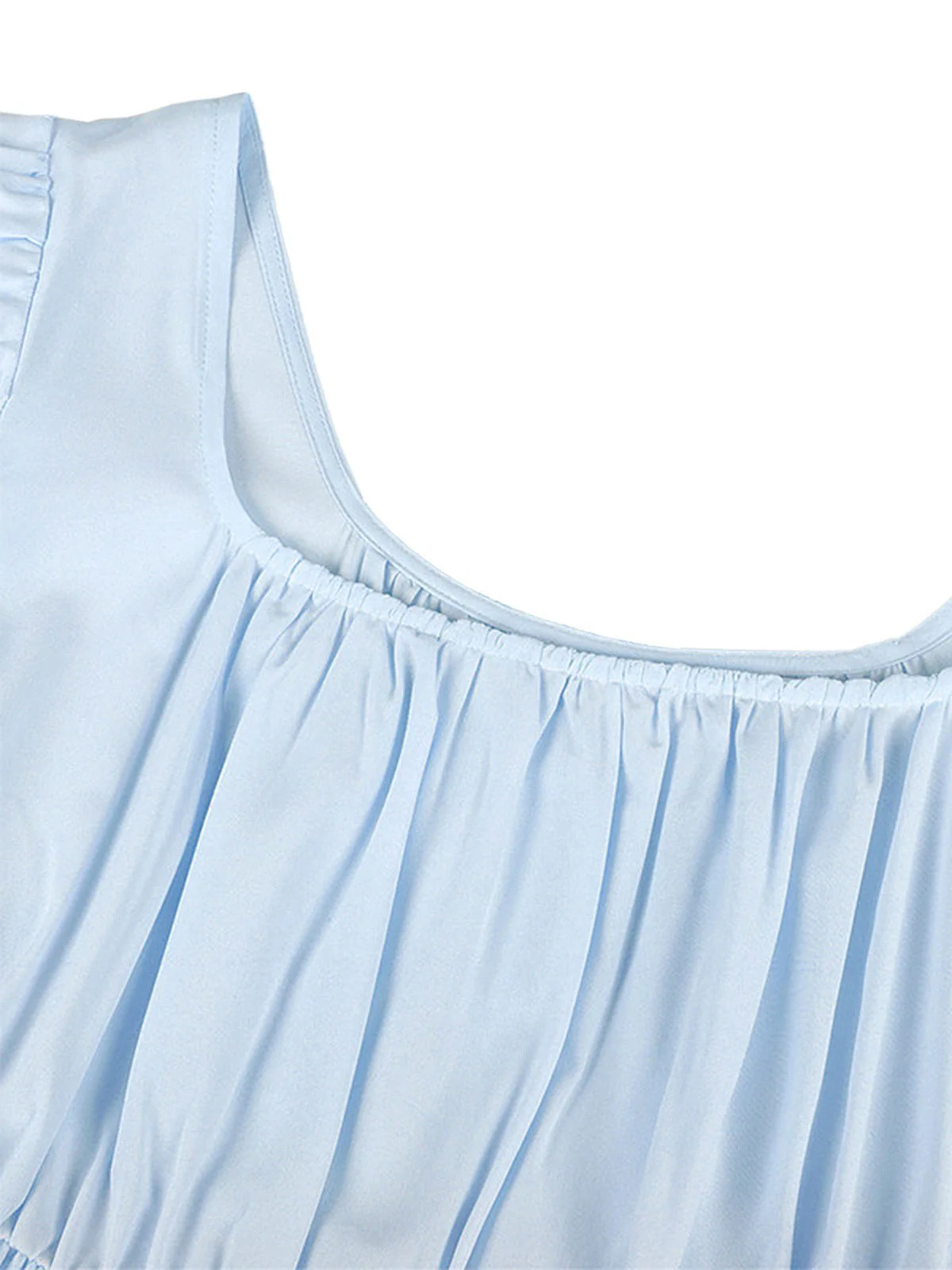1930s Solid Square Neck Puff Sleeves Dress - Image 17