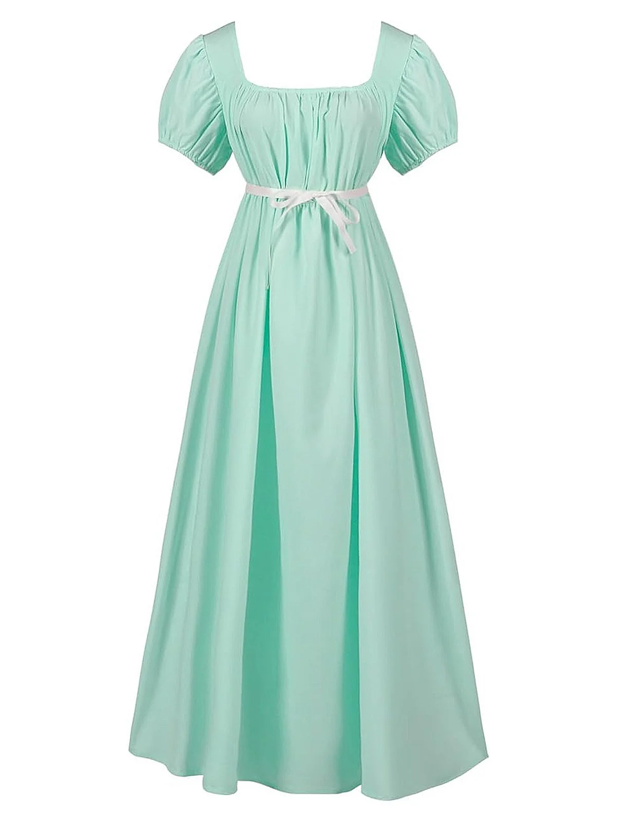 1930s Solid Square Neck Puff Sleeves Dress - Image 18