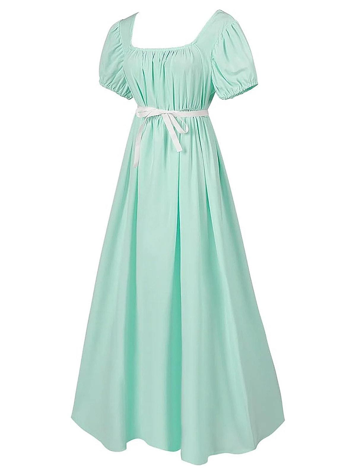 1930s Solid Square Neck Puff Sleeves Dress - Image 19