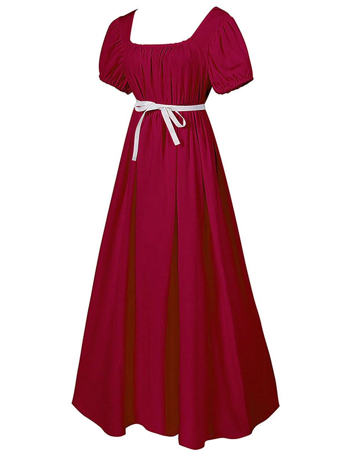 1930s Solid Square Neck Puff Sleeves Dress - Image 2