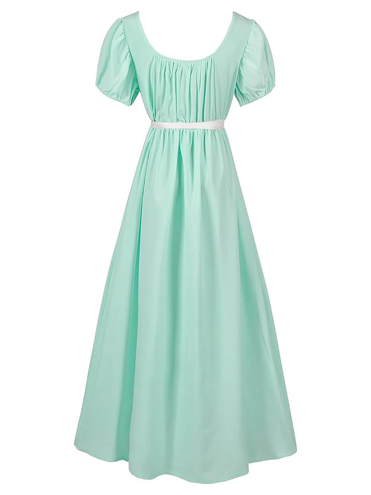 1930s Solid Square Neck Puff Sleeves Dress - Image 20