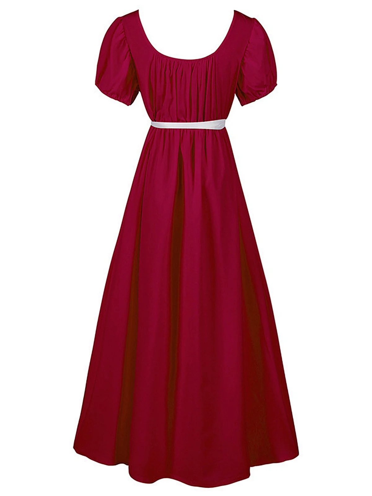 1930s Solid Square Neck Puff Sleeves Dress - Image 3