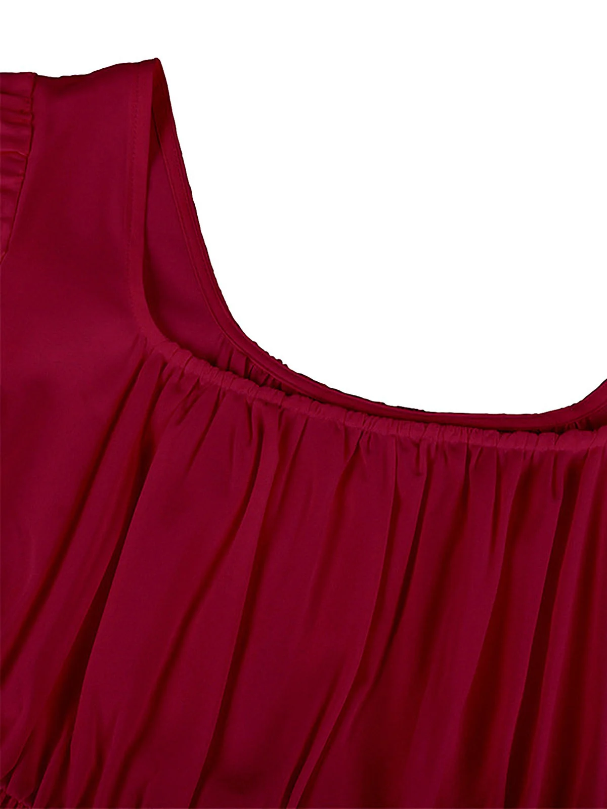 1930s Solid Square Neck Puff Sleeves Dress - Image 5