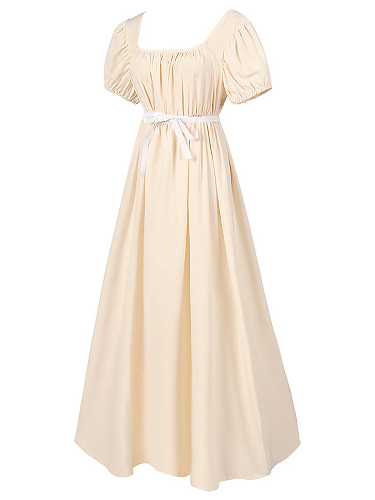 1930s Solid Square Neck Puff Sleeves Dress - Image 7