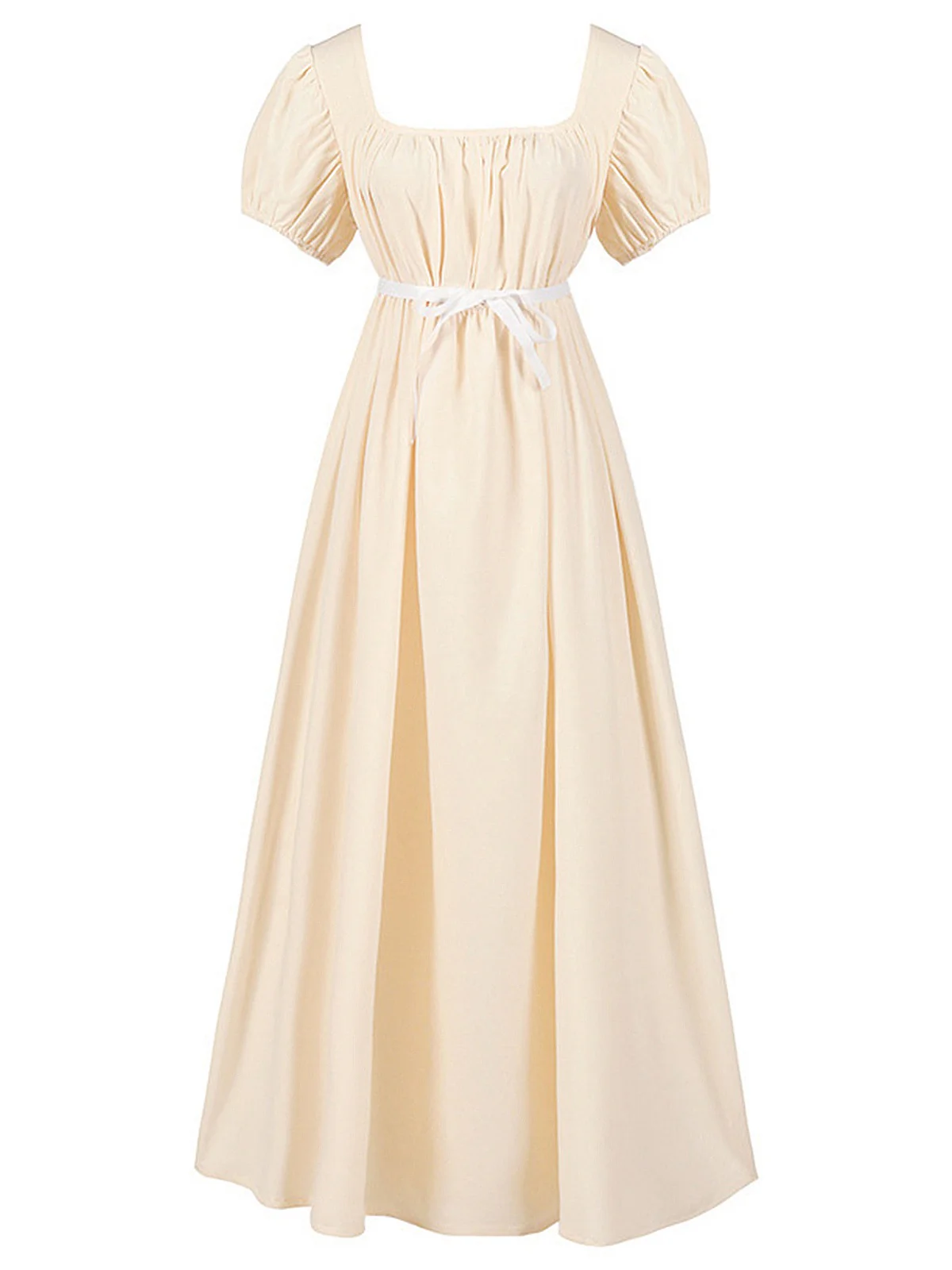 1930s Solid Square Neck Puff Sleeves Dress - Image 8