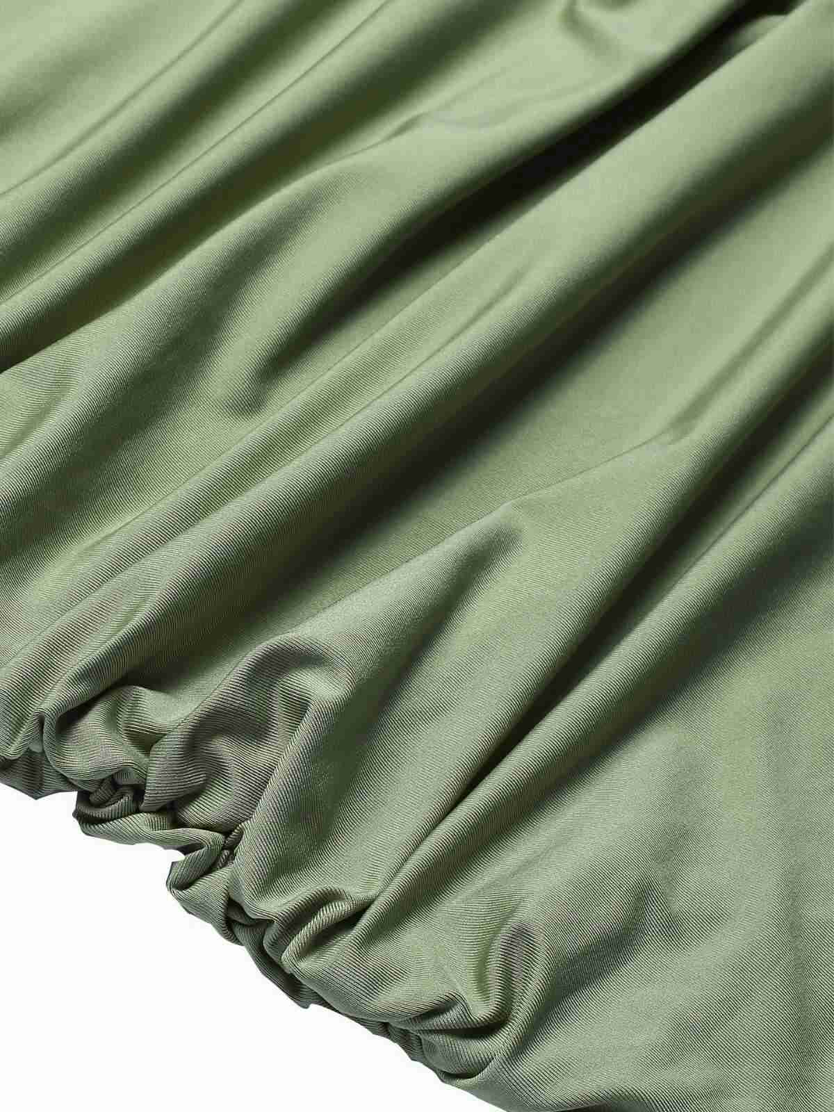 1930s Solid Square Neck Split Ruched Dress - Image 8