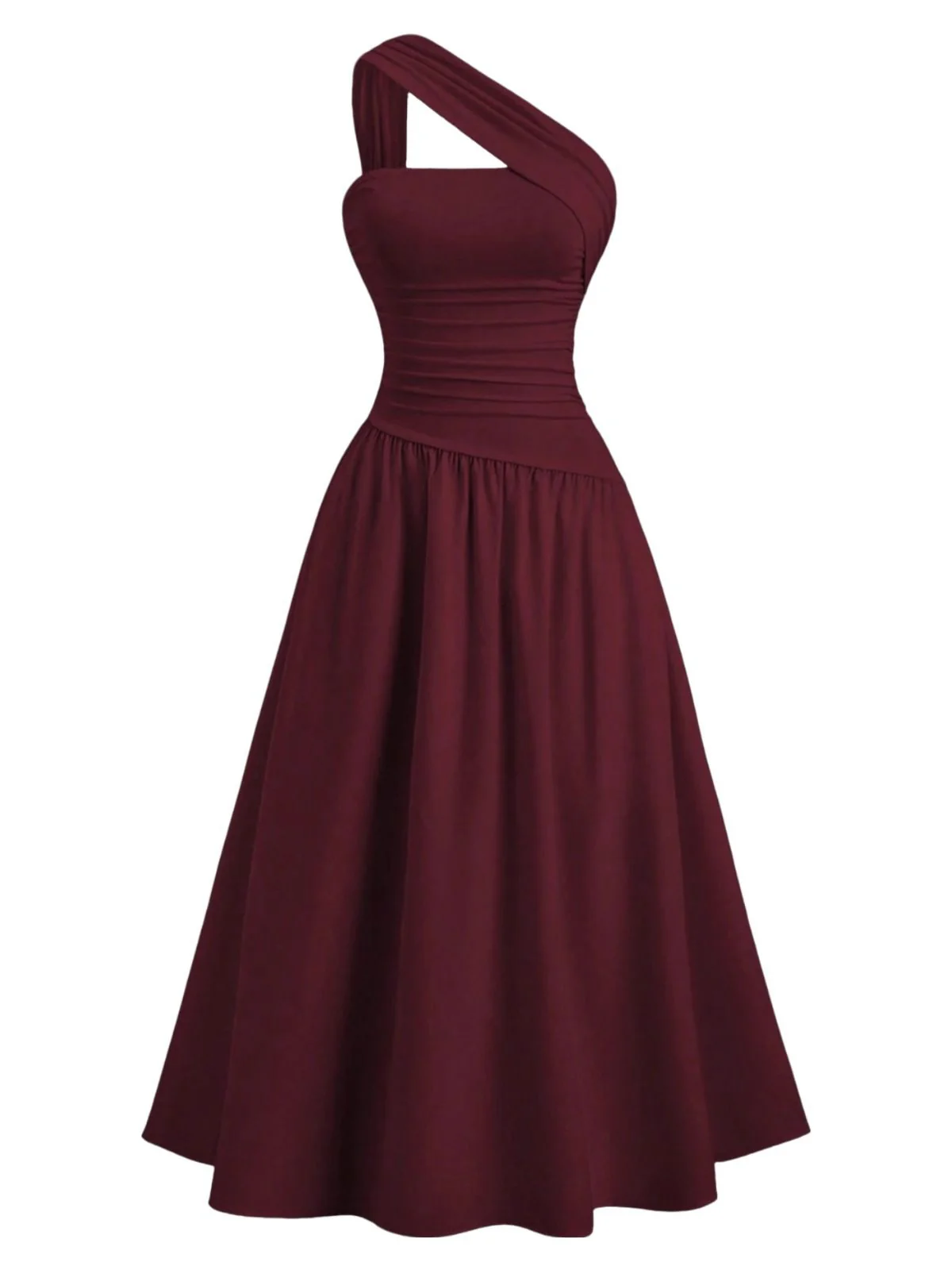 1930s Solid Surplice One-Shoulder Waist Ruched Dress - Image 2