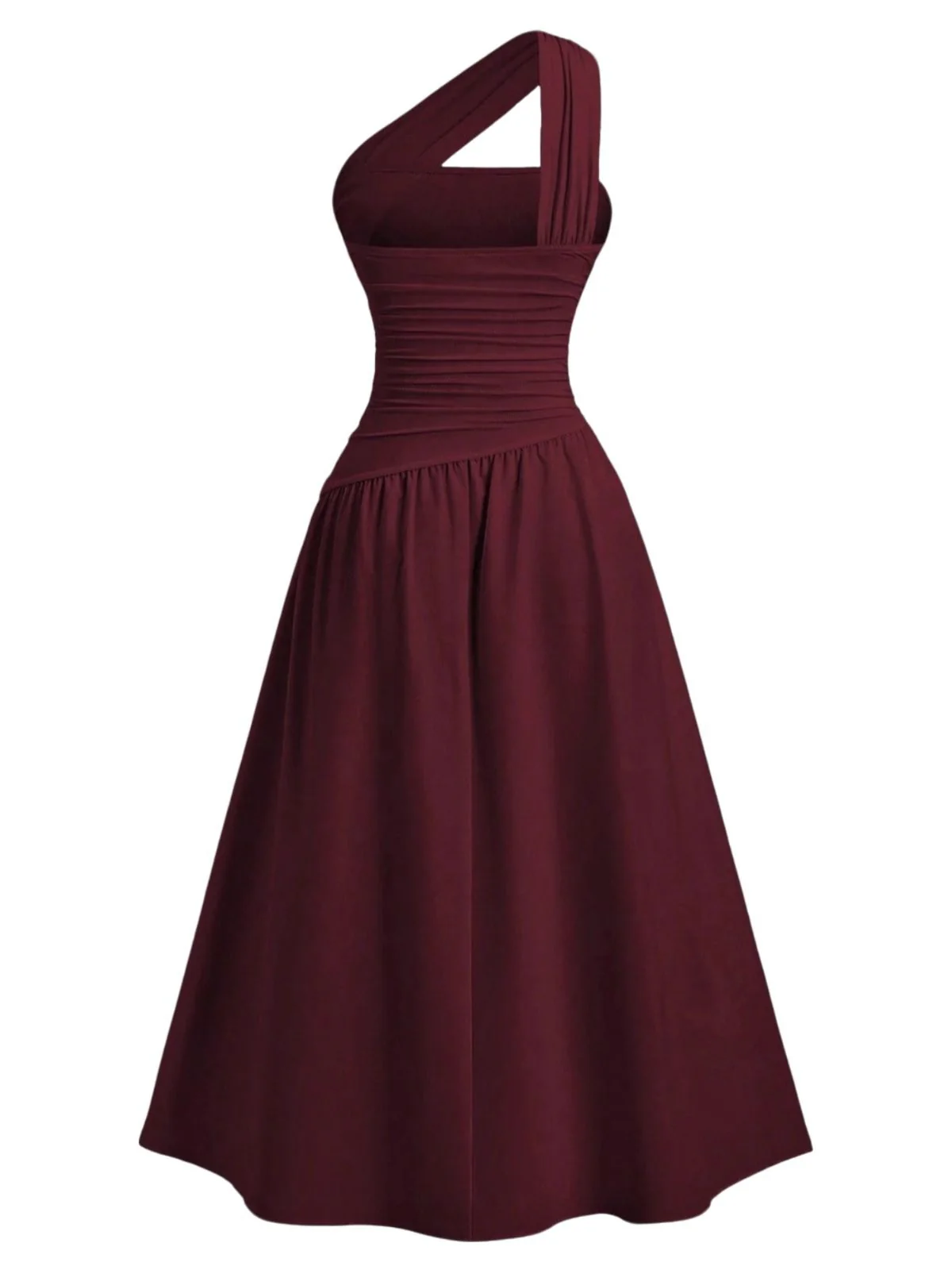 1930s Solid Surplice One-Shoulder Waist Ruched Dress - Image 3