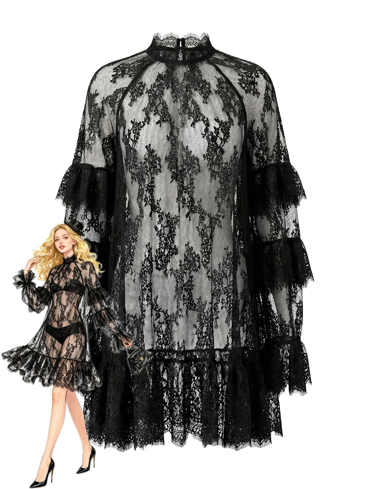 1930s Transparent Lace Perspective Slip Dress - Image 2