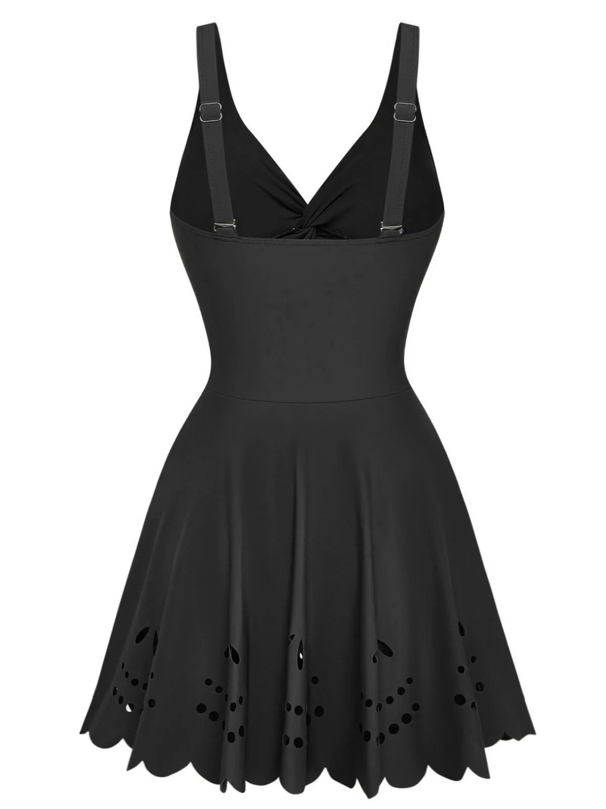 1930s Solid Twist Front Hollow One-Piece Swimdress - Image 3