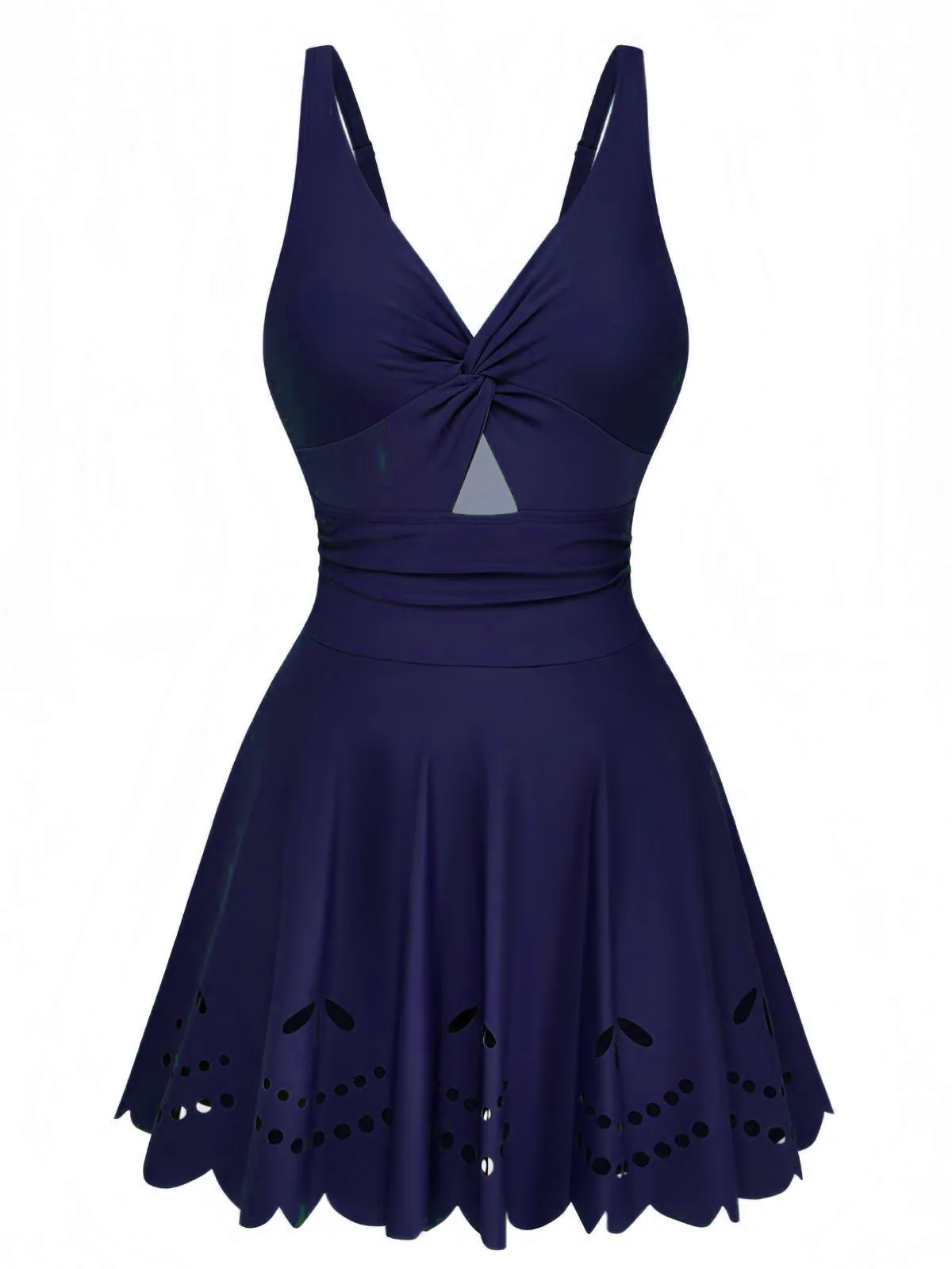 1930s Solid Twist Front Hollow One-Piece Swimdress - Image 4