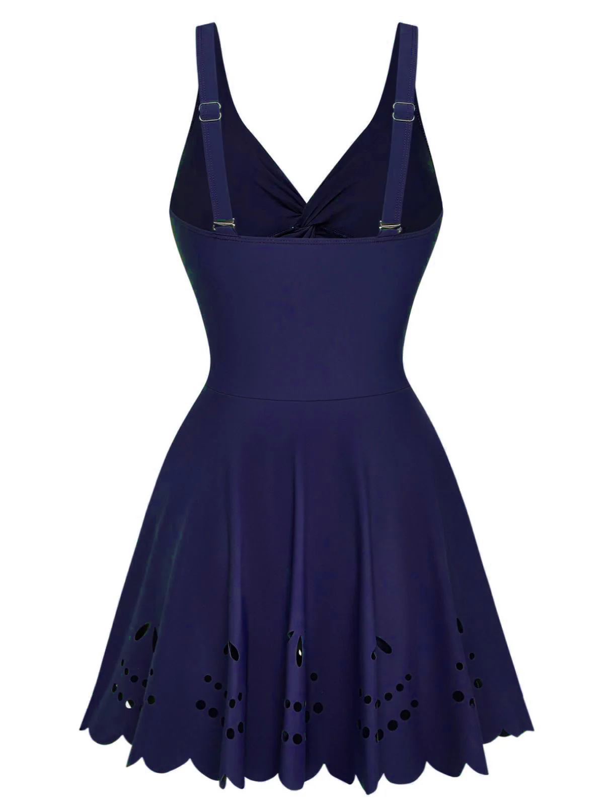 1930s Solid Twist Front Hollow One-Piece Swimdress - Image 5