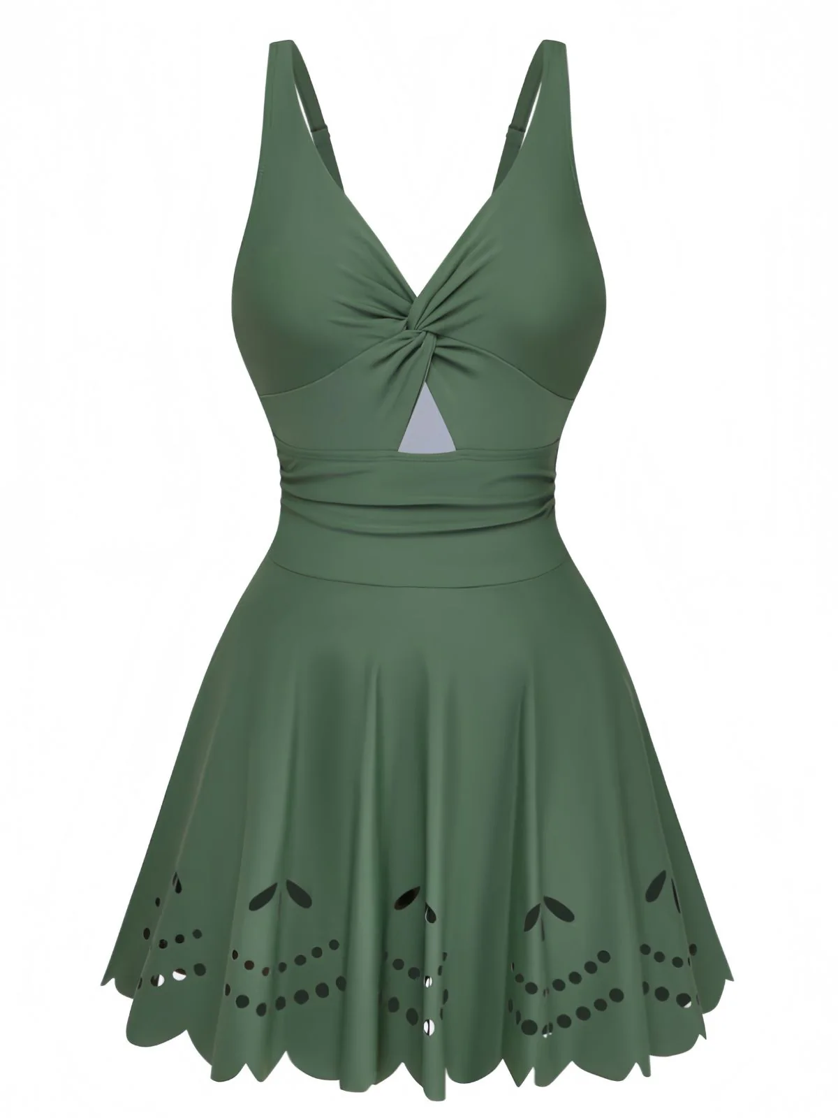 1930s Solid Twist Front Hollow One-Piece Swimdress - Image 6
