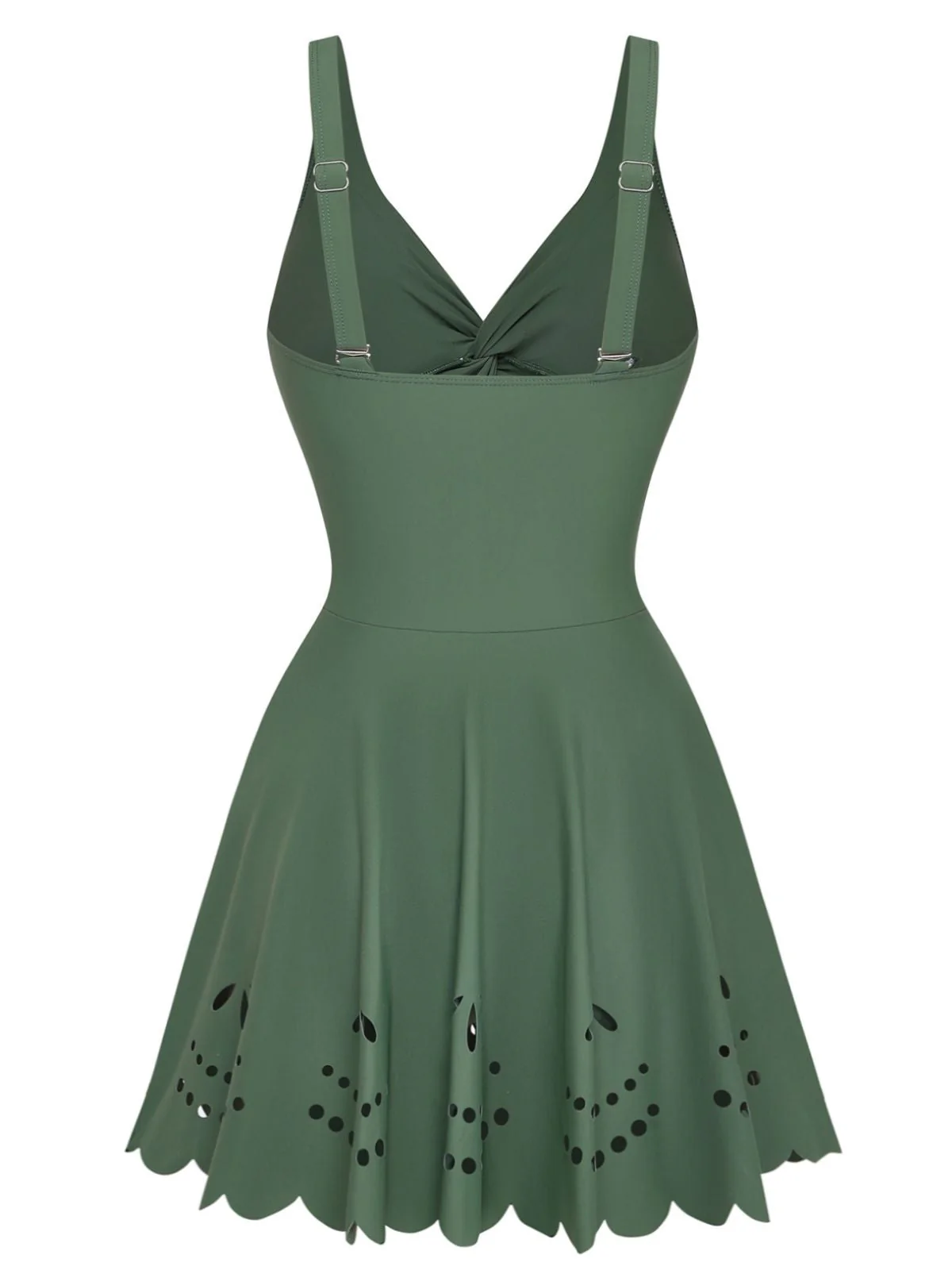 1930s Solid Twist Front Hollow One-Piece Swimdress - Image 7