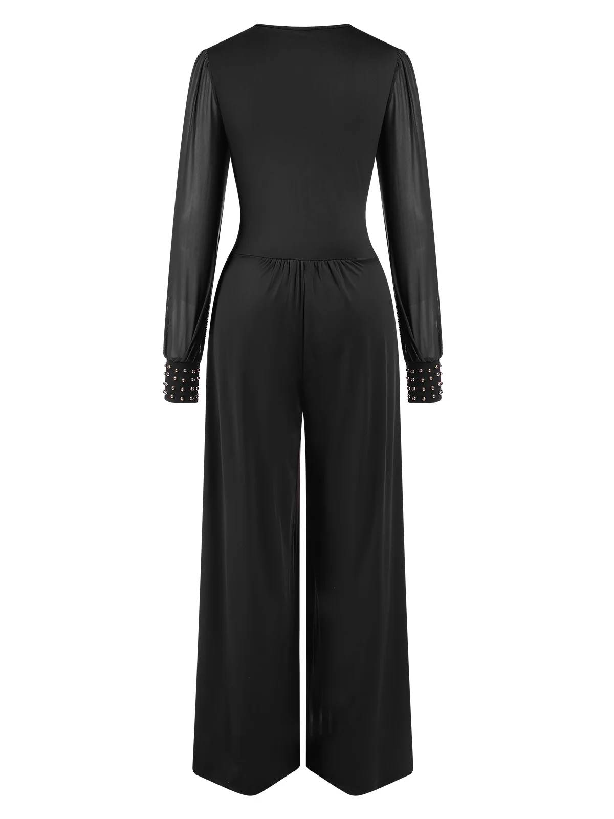 1930s Solid V-Neck Beading Mesh Jumpsuit - Image 2