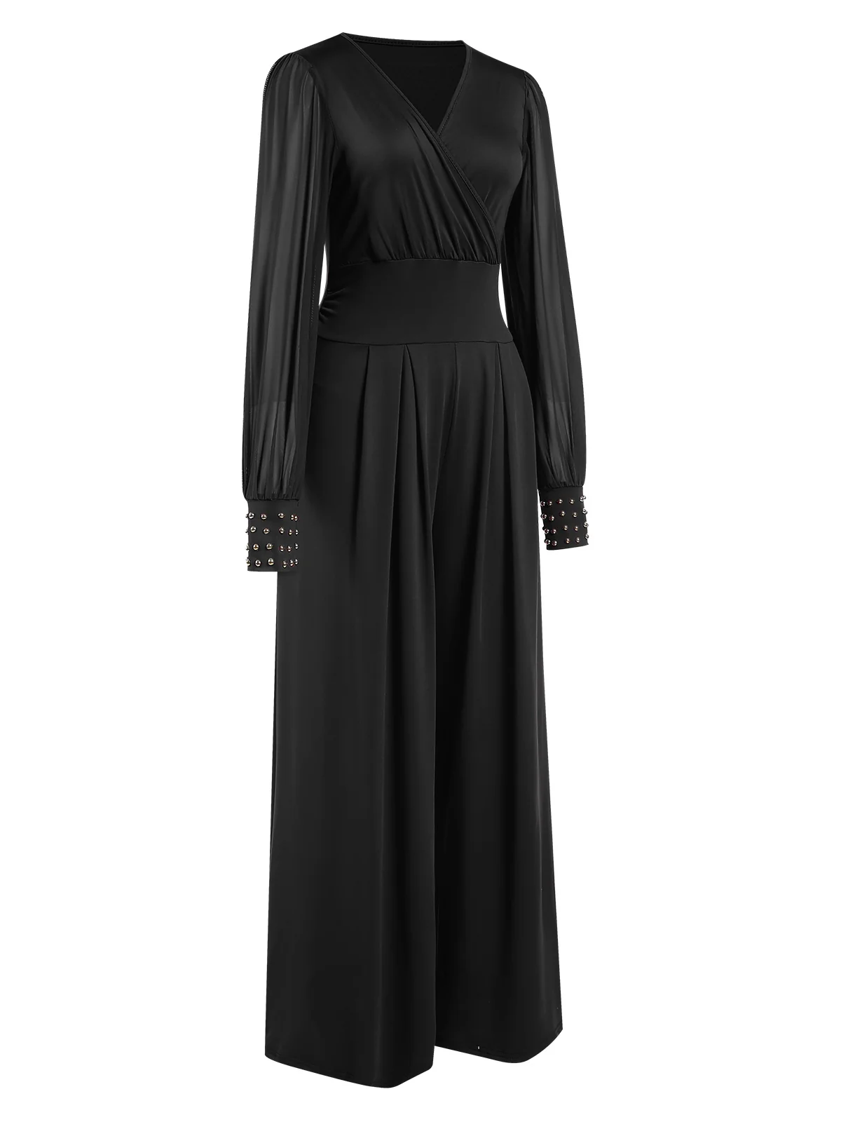 1930s Solid V-Neck Beading Mesh Jumpsuit - Image 3