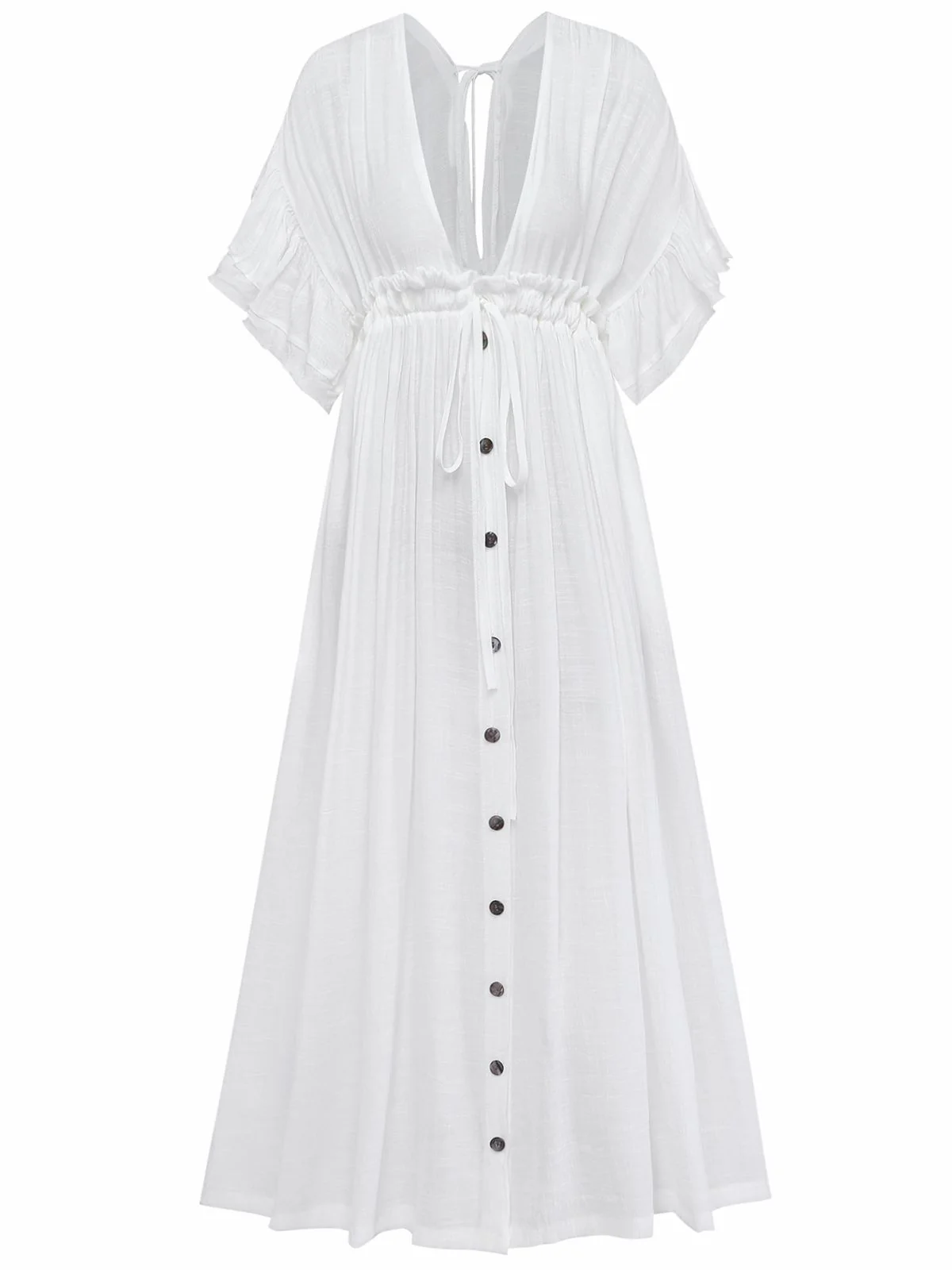 1930s Solid V-Neck Rayon Slub Beach Cover-Up - Image 2