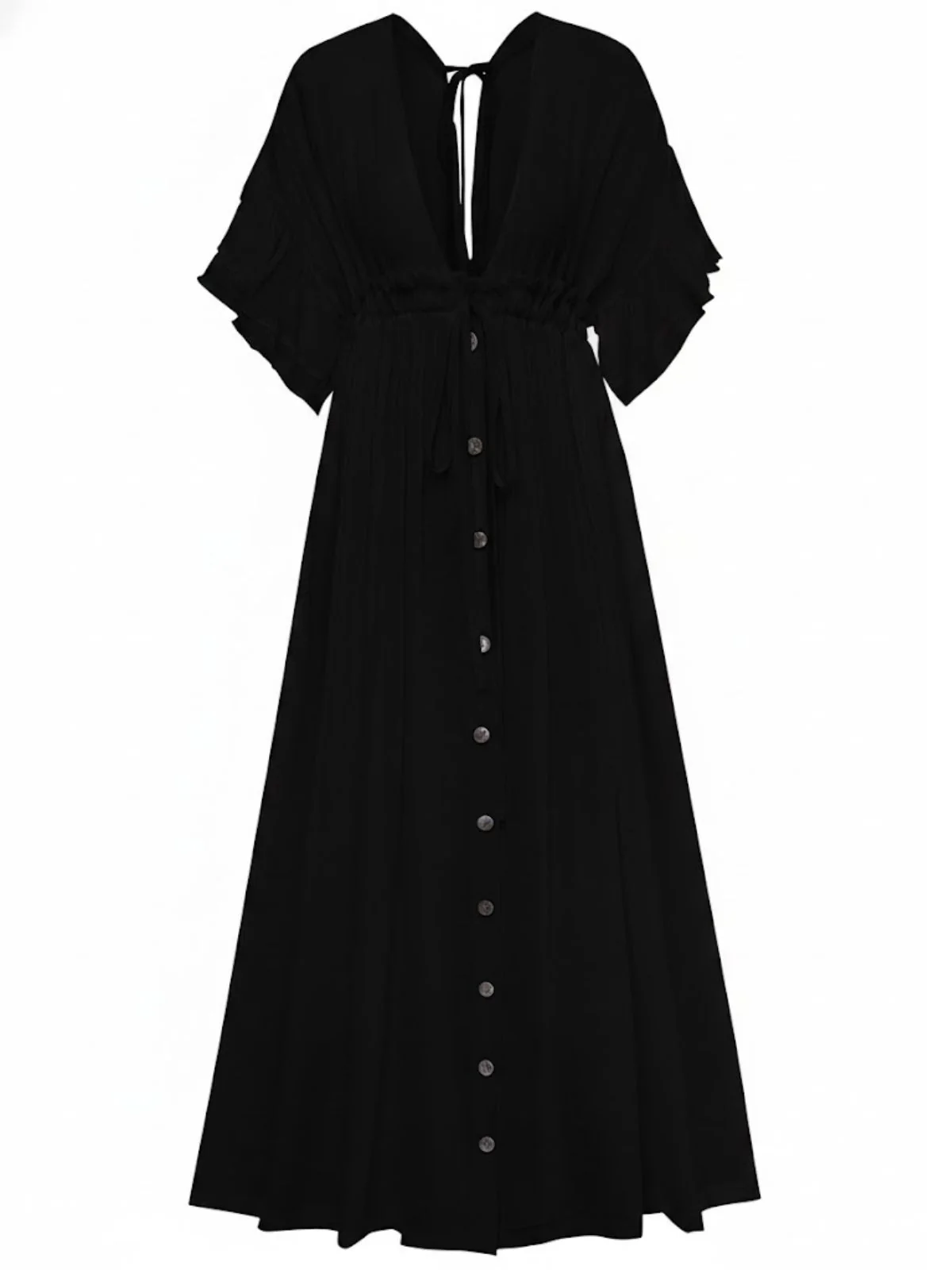 1930s Solid V-Neck Rayon Slub Beach Cover-Up - Image 8