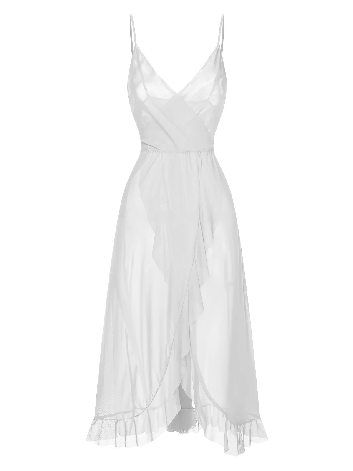 1930s Solid V-Neck Ruffle Sheer Nightgown - Image 17