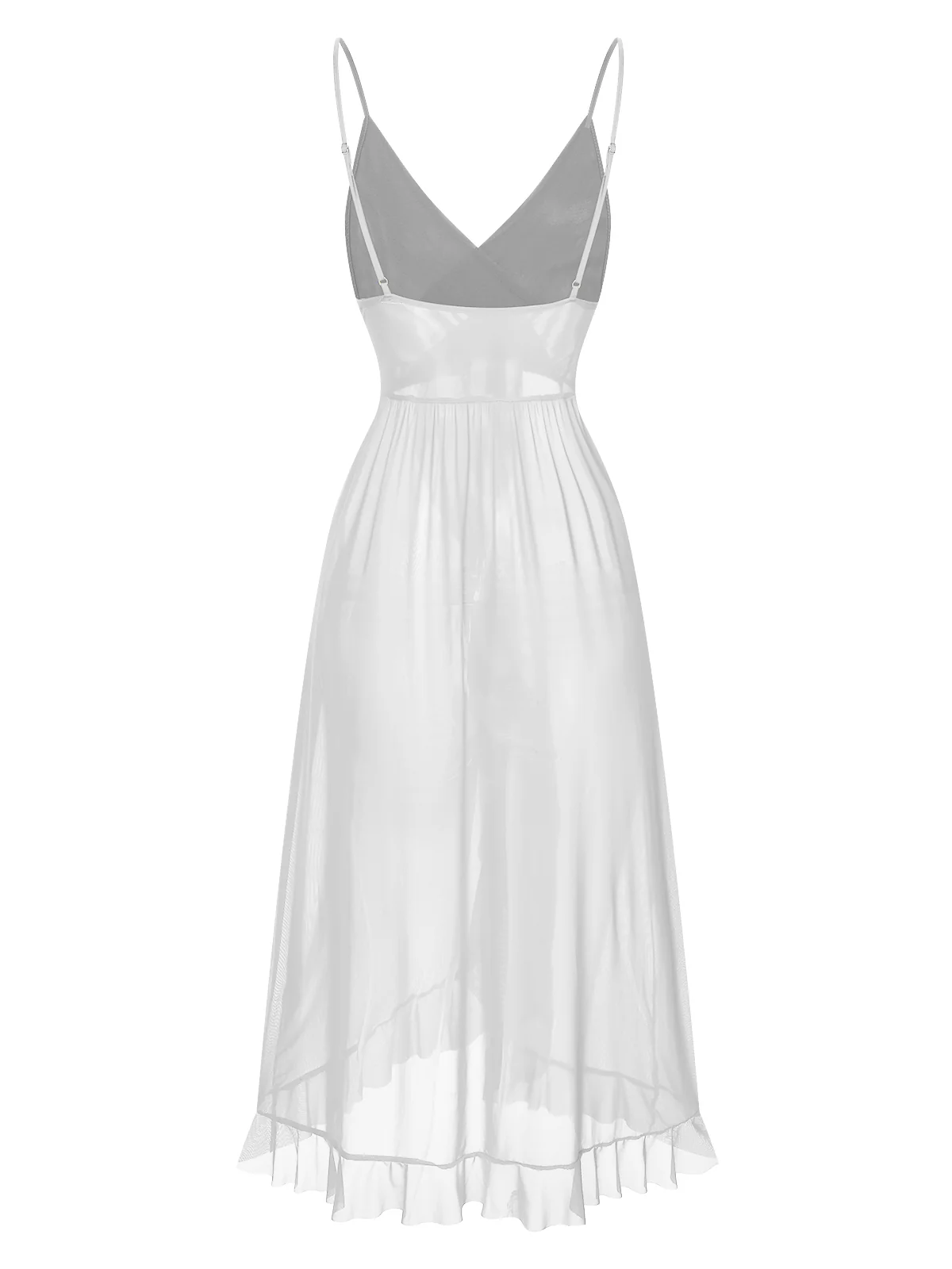 1930s Solid V-Neck Ruffle Sheer Nightgown - Image 19