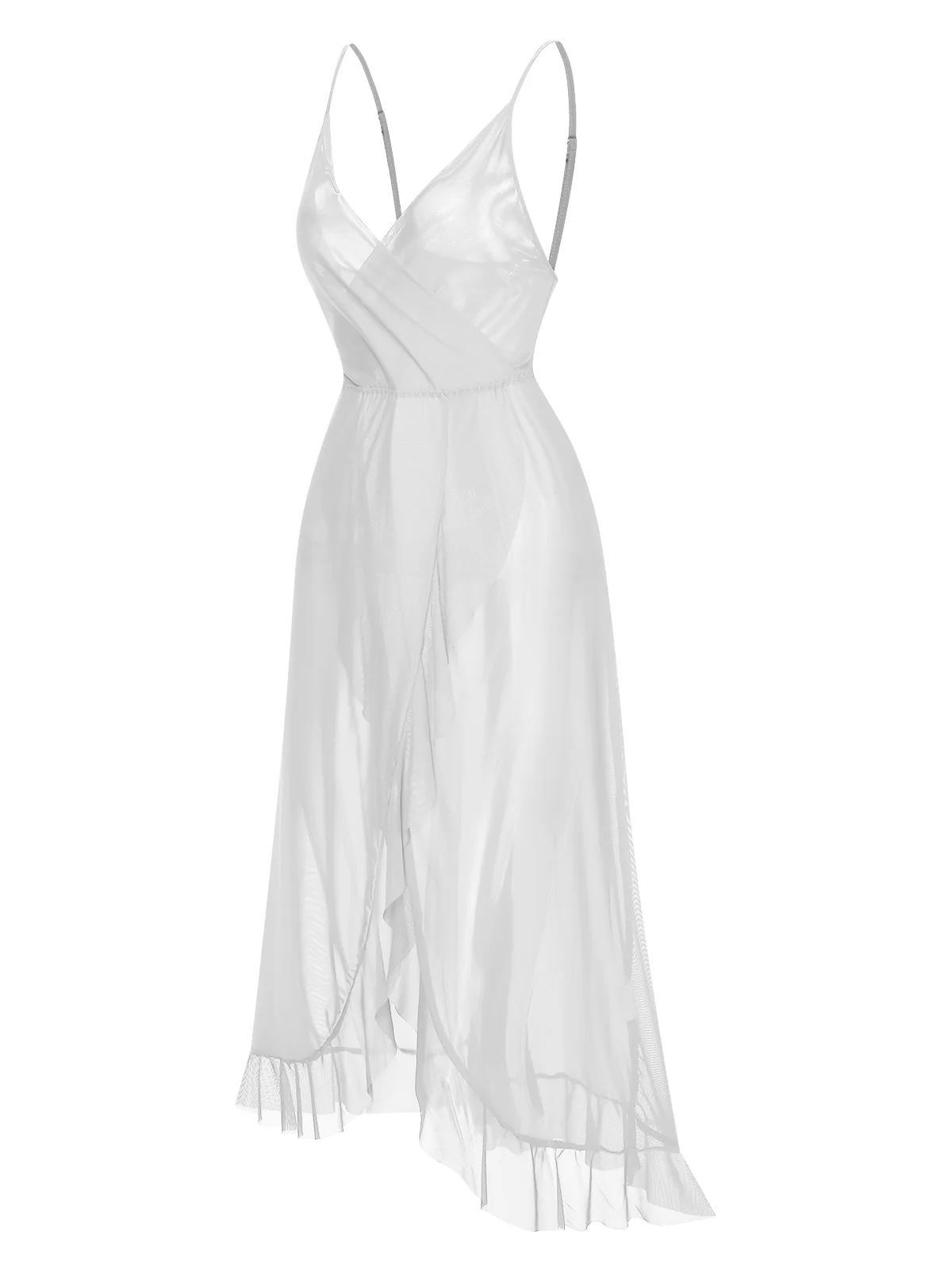 1930s Solid V-Neck Ruffle Sheer Nightgown - Image 18