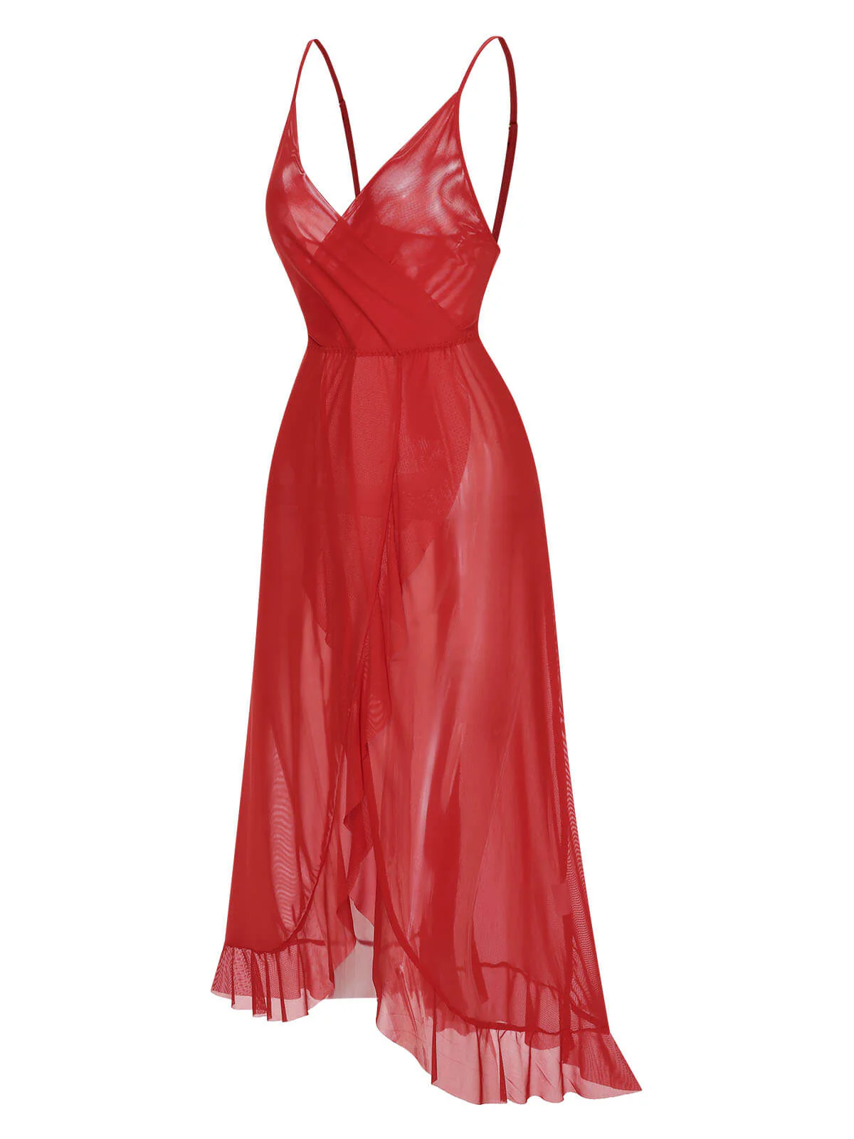1930s Solid V-Neck Ruffle Sheer Nightgown - Image 10