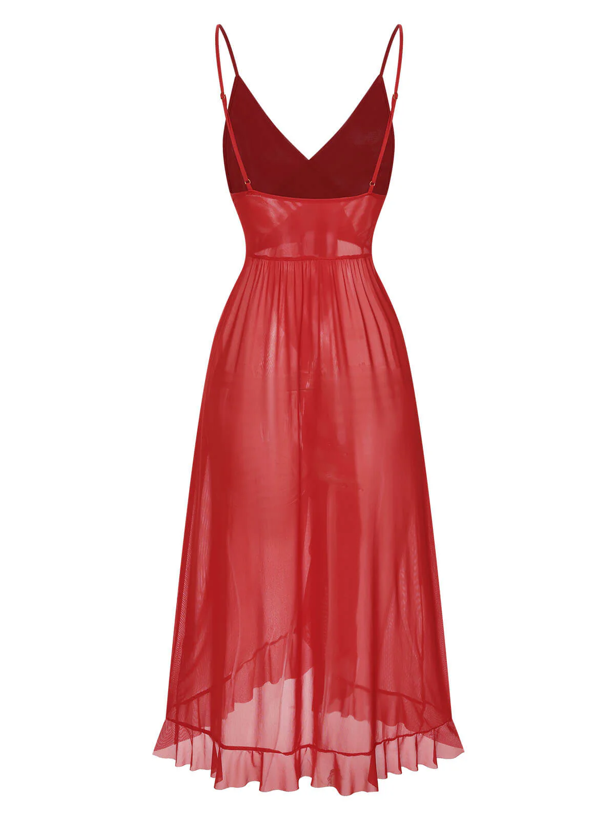 1930s Solid V-Neck Ruffle Sheer Nightgown - Image 11