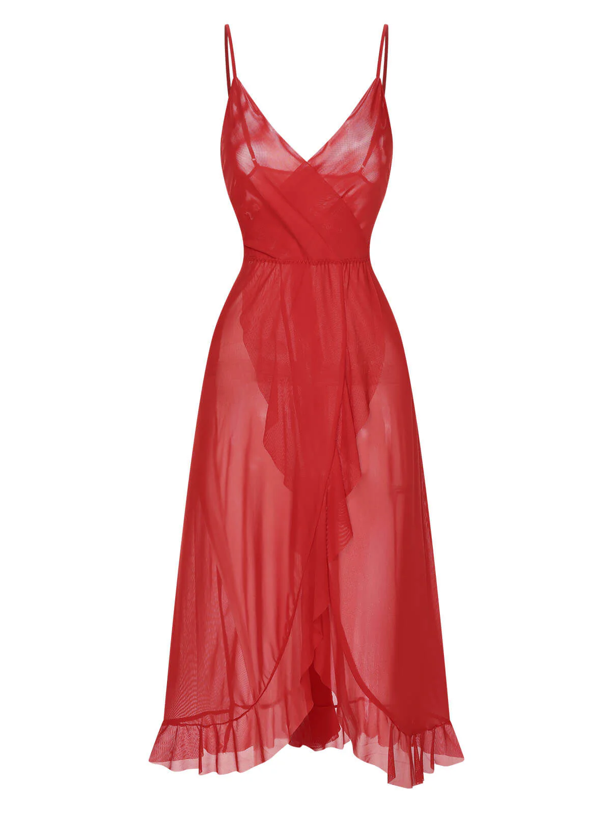 1930s Solid V-Neck Ruffle Sheer Nightgown - Image 7