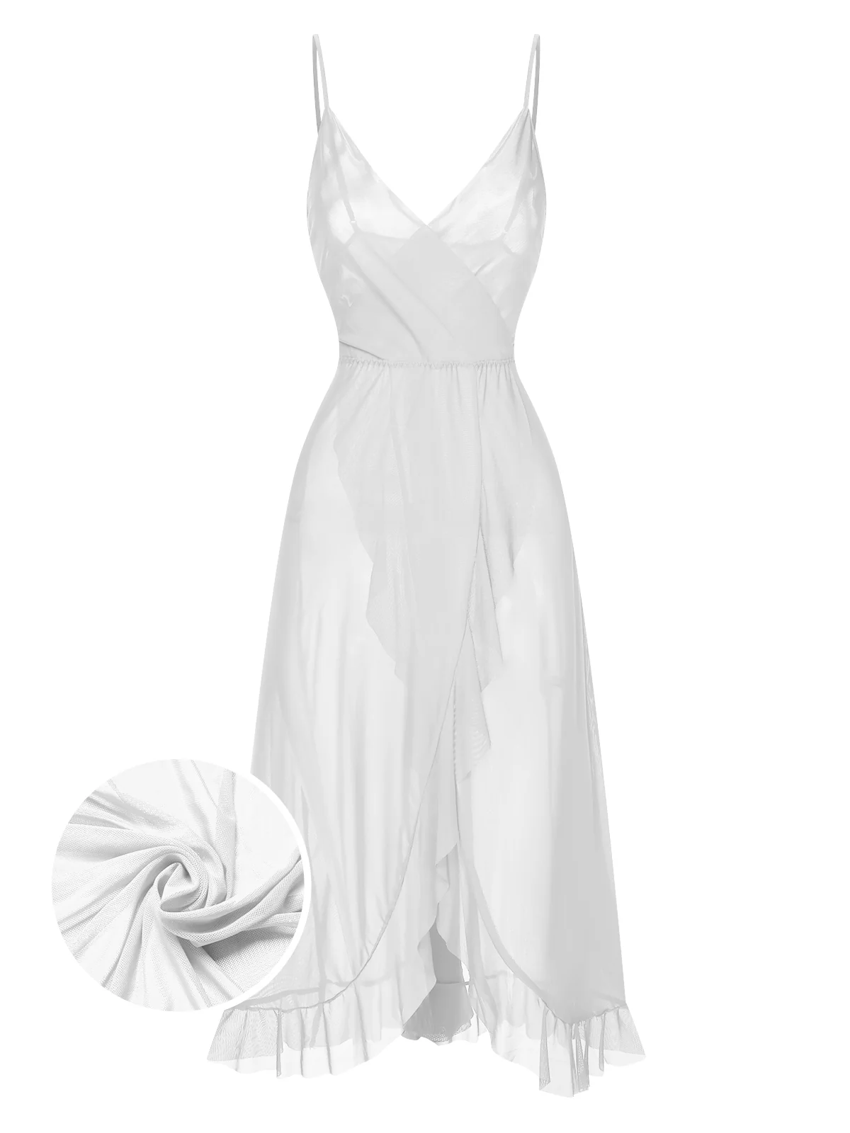 1930s Solid V-Neck Ruffle Sheer Nightgown - Image 3