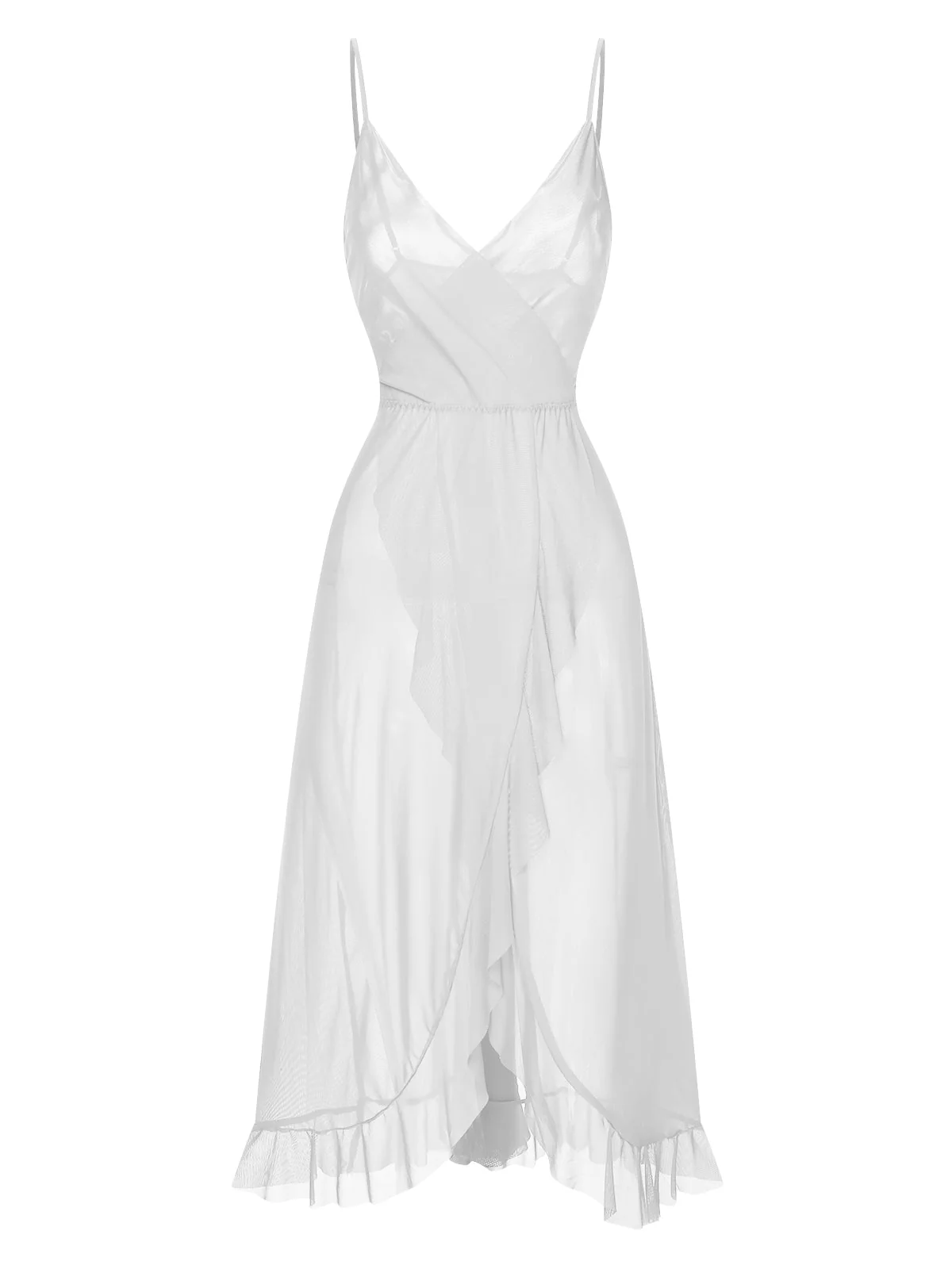 1930s Solid V-Neck Ruffle Sheer Nightgown - Image 10