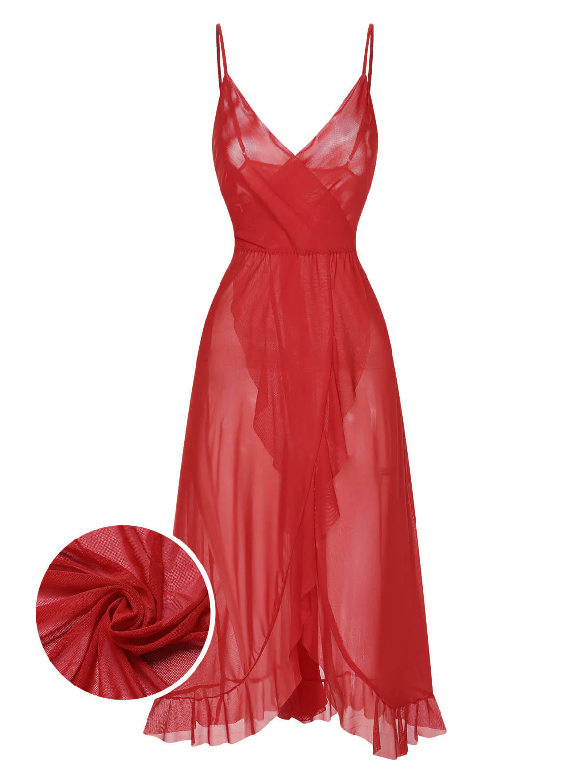 1930s Solid V-Neck Ruffle Sheer Nightgown - Image 2