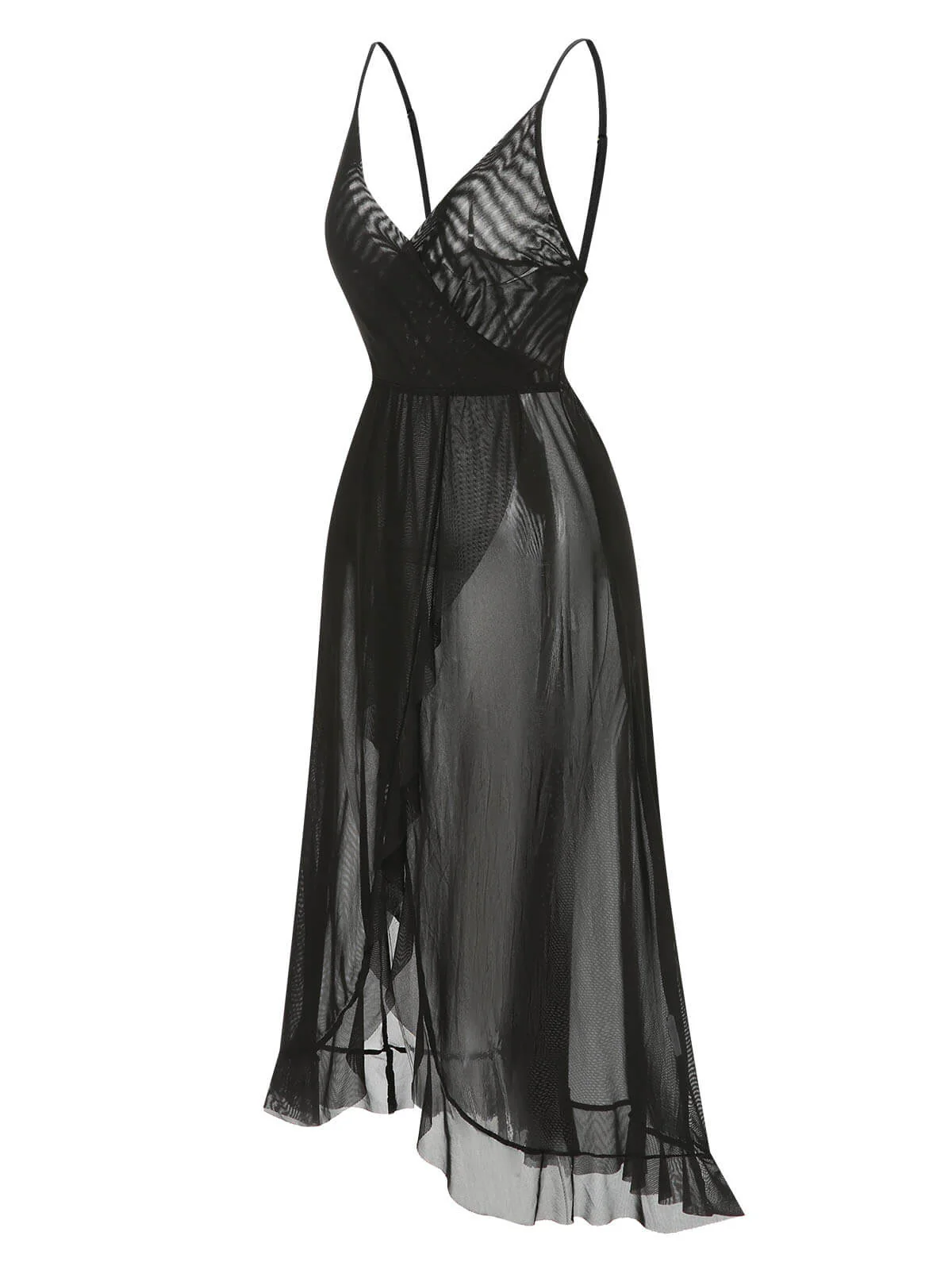 1930s Solid V-Neck Ruffle Sheer Nightgown - Image 5