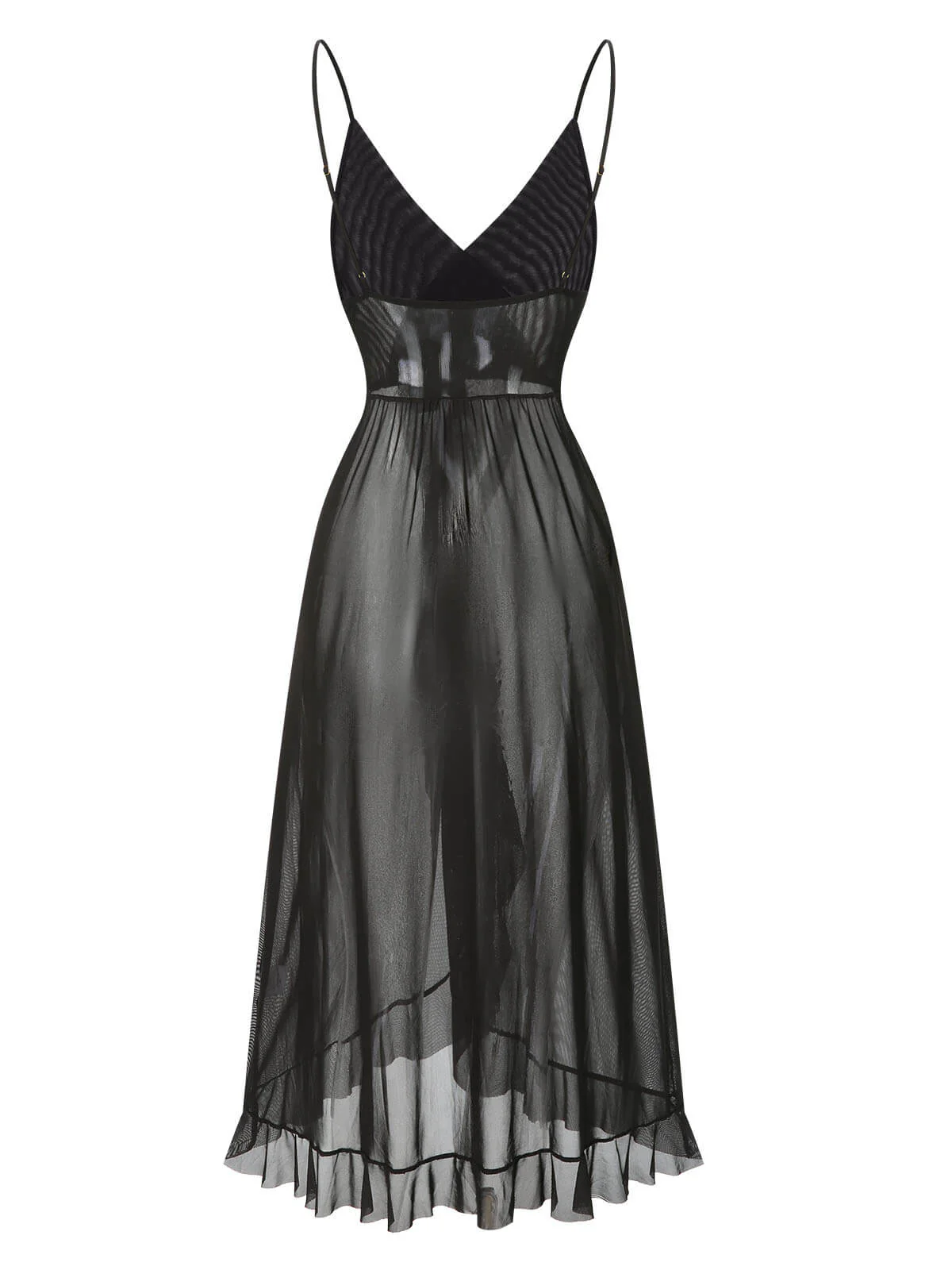 1930s Solid V-Neck Ruffle Sheer Nightgown - Image 6