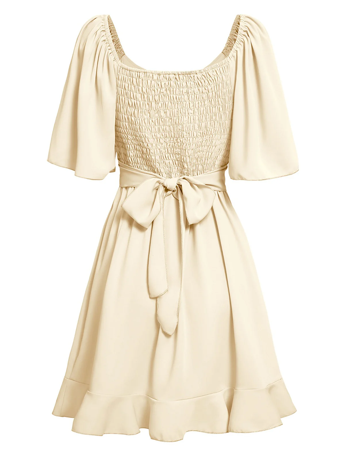 1930s Solid V-Neck Waist Ruffle Dress - Image 2