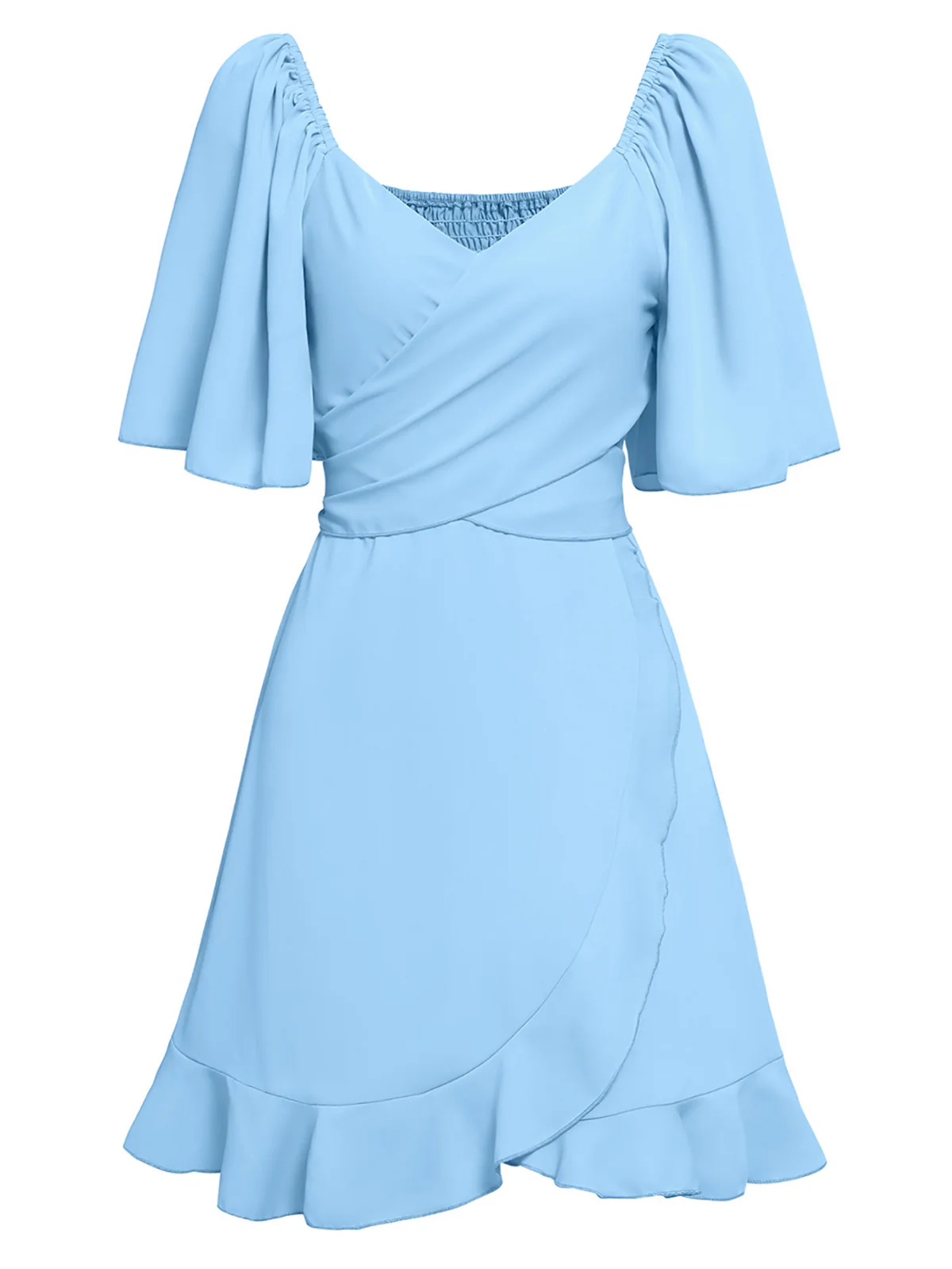 1930s Solid V-Neck Waist Ruffle Dress - Image 4