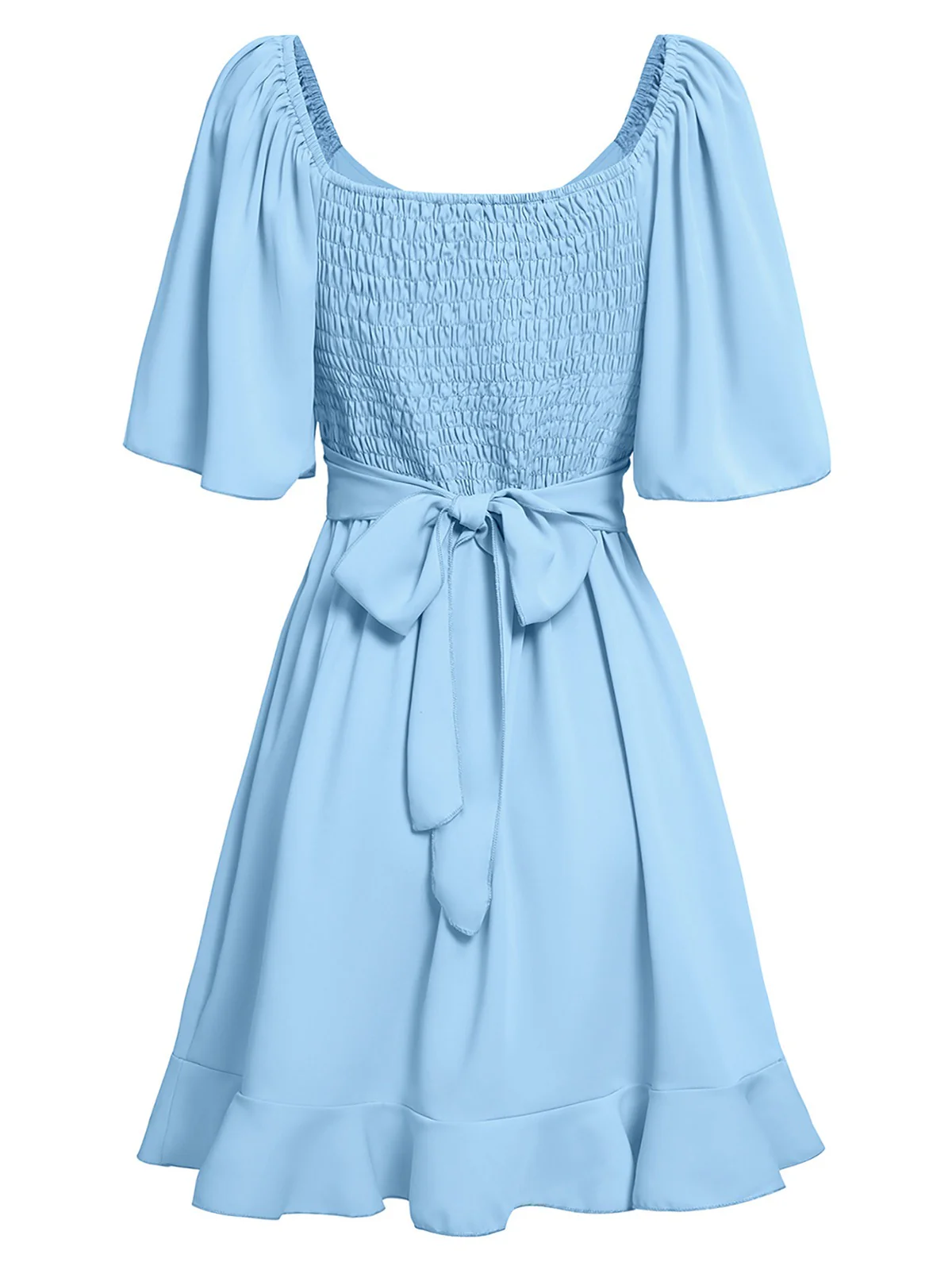 1930s Solid V-Neck Waist Ruffle Dress - Image 5