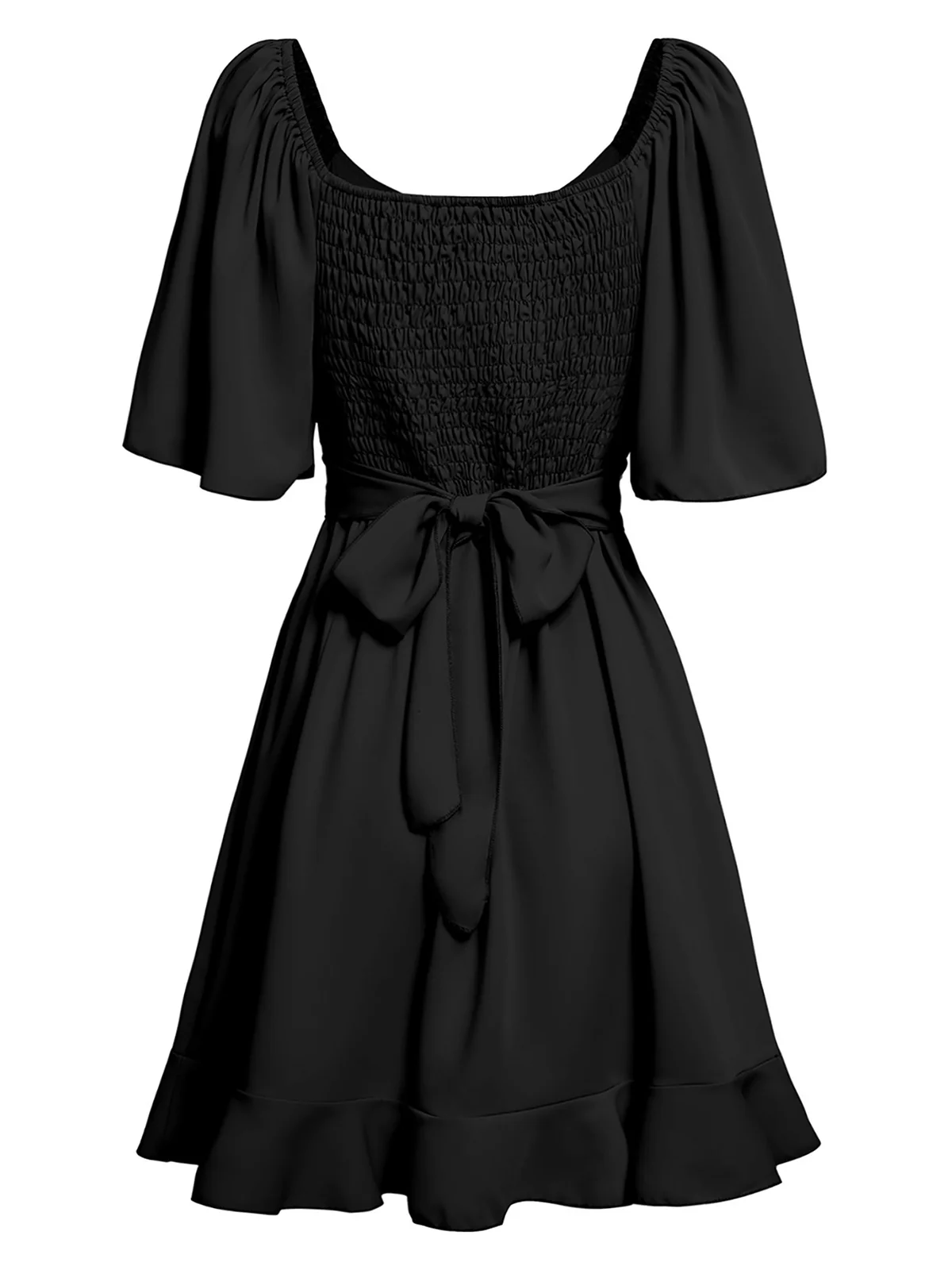 1930s Solid V-Neck Waist Ruffle Dress - Image 8