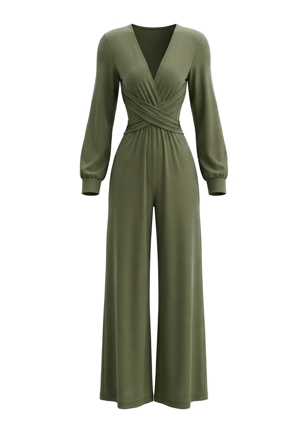 1930s Solid Wrap Front Long Sleeve Jumpsuit - Image 3