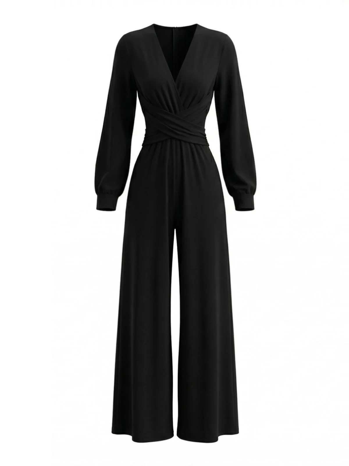 1930s Solid Wrap Front Long Sleeve Jumpsuit - Image 5