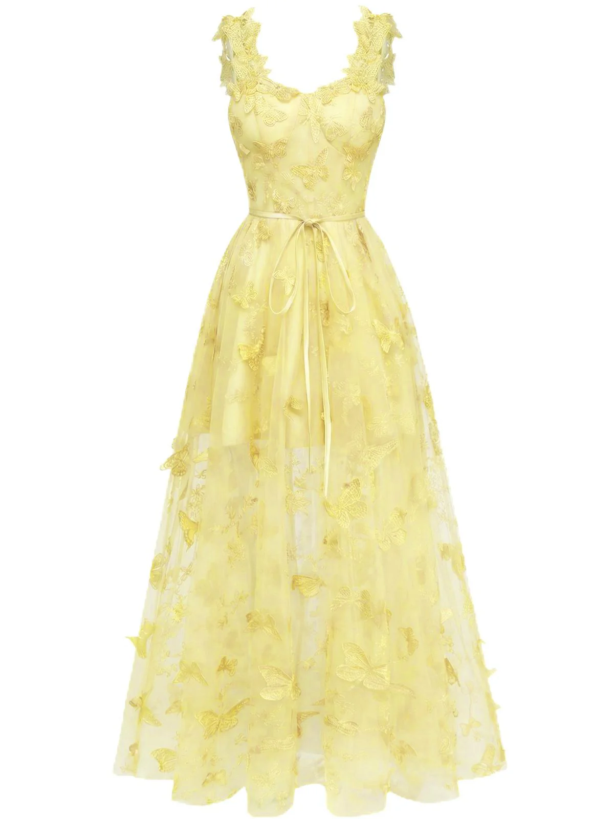 1930s Spaghetti Strap 3D Butterflies Mesh Maxi Dress - Image 8