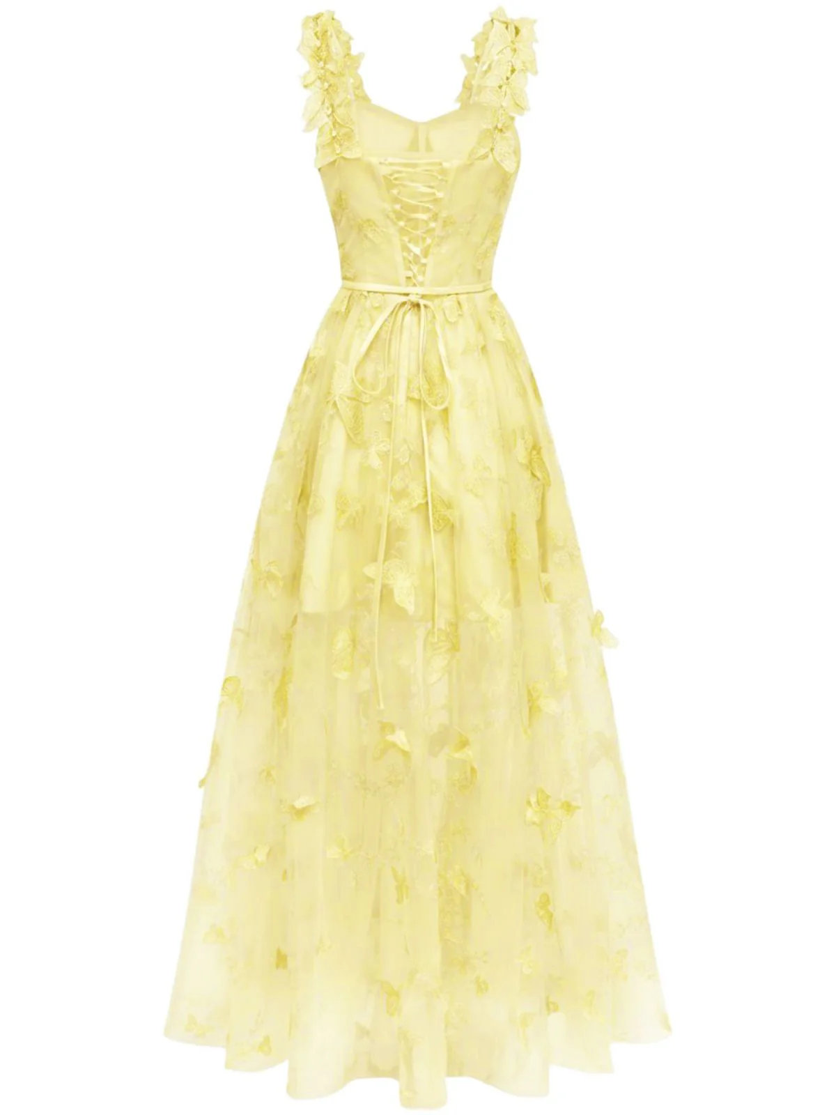 1930s Spaghetti Strap 3D Butterflies Mesh Maxi Dress - Image 9